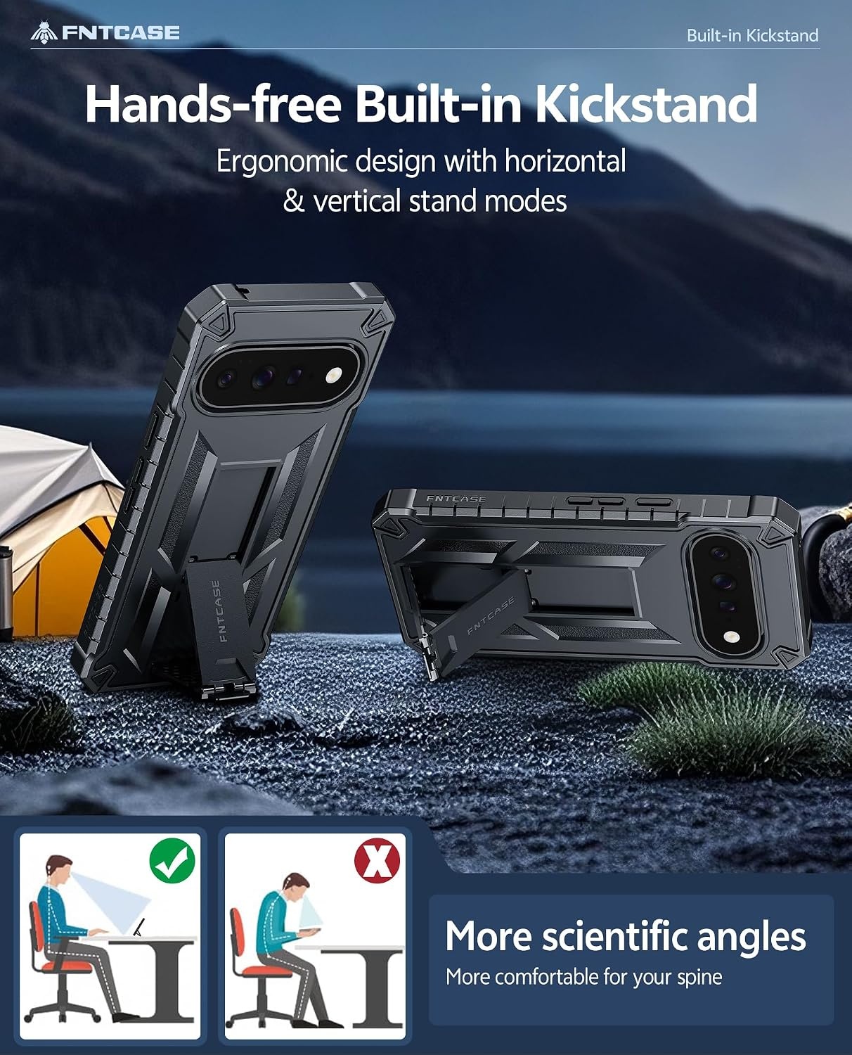 image:imageFNTCASE for Samsung Galaxy Z Flip 8 Case with Builtin Kicktand Black Hinge Protection Screen Protector 20FT Military Grade Drop Proof Heavy Duty Rugged Shockproof Protective Sturdy Phone CoverBlack