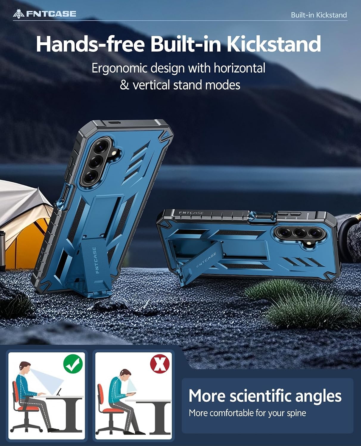 image:imageFNTCASE for Samsung Galaxy Z Flip 8 Case with Builtin Kicktand Black Hinge Protection Screen Protector 20FT Military Grade Drop Proof Heavy Duty Rugged Shockproof Protective Sturdy Phone CoverBlue