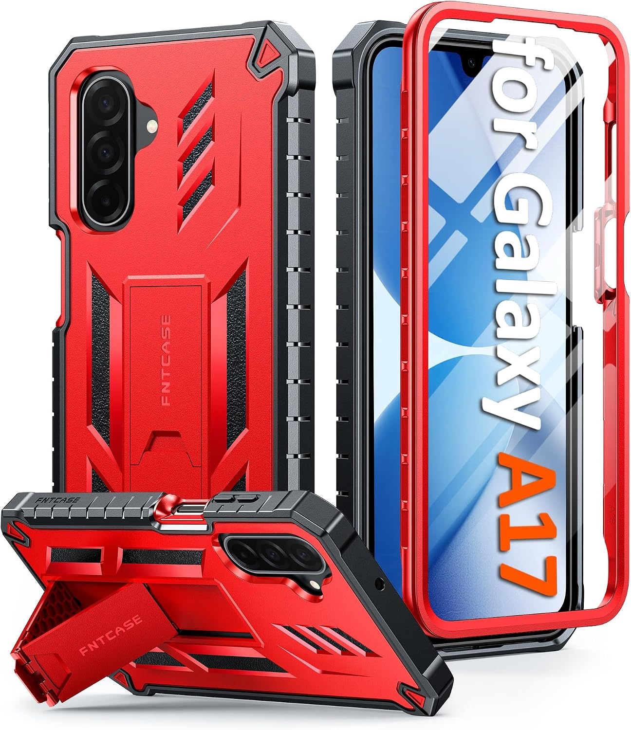 image:imageFNTCASE for Samsung Galaxy Z Flip 8 Case with Builtin Kicktand Black Hinge Protection Screen Protector 20FT Military Grade Drop Proof Heavy Duty Rugged Shockproof Protective Sturdy Phone CoverRed