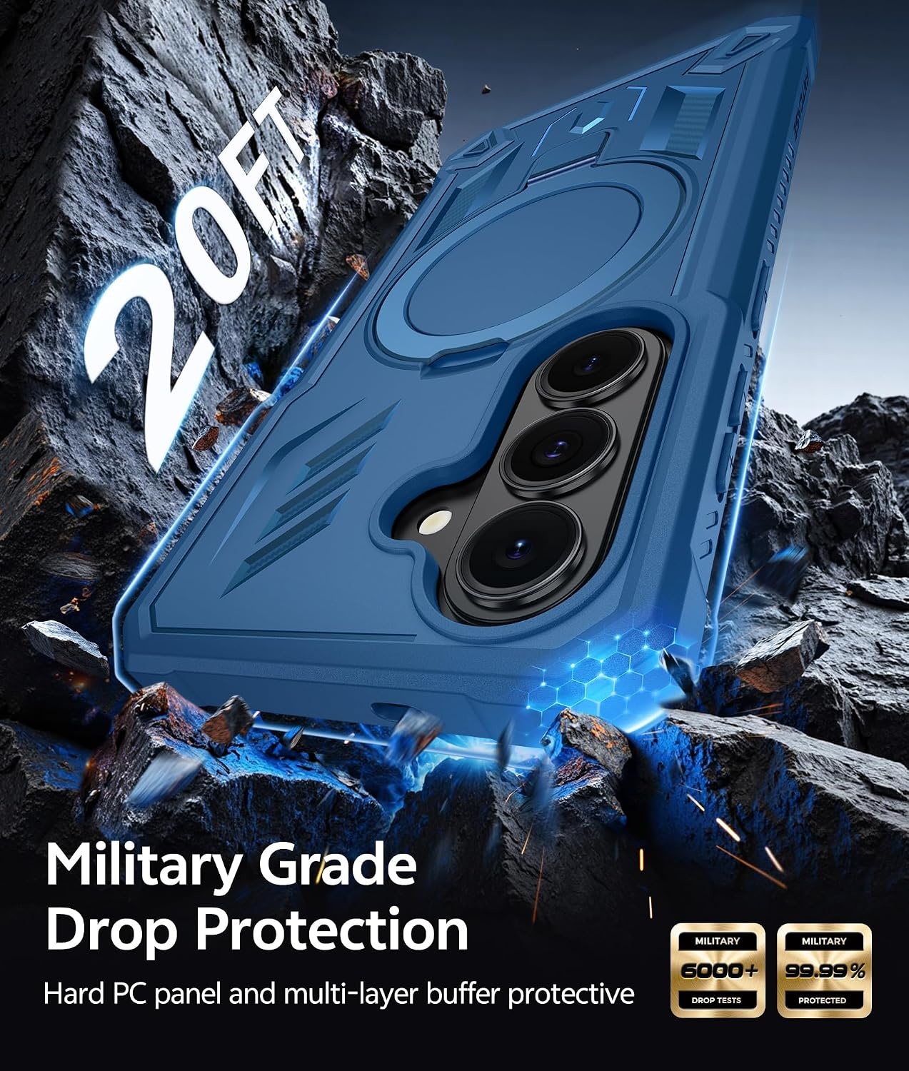 image:imageFNTCASE for Samsung Galaxy Z Flip 8 Case with Builtin Kicktand Black Hinge Protection Screen Protector 20FT Military Grade Drop Proof Heavy Duty Rugged Shockproof Protective Sturdy Phone CoverTBlue