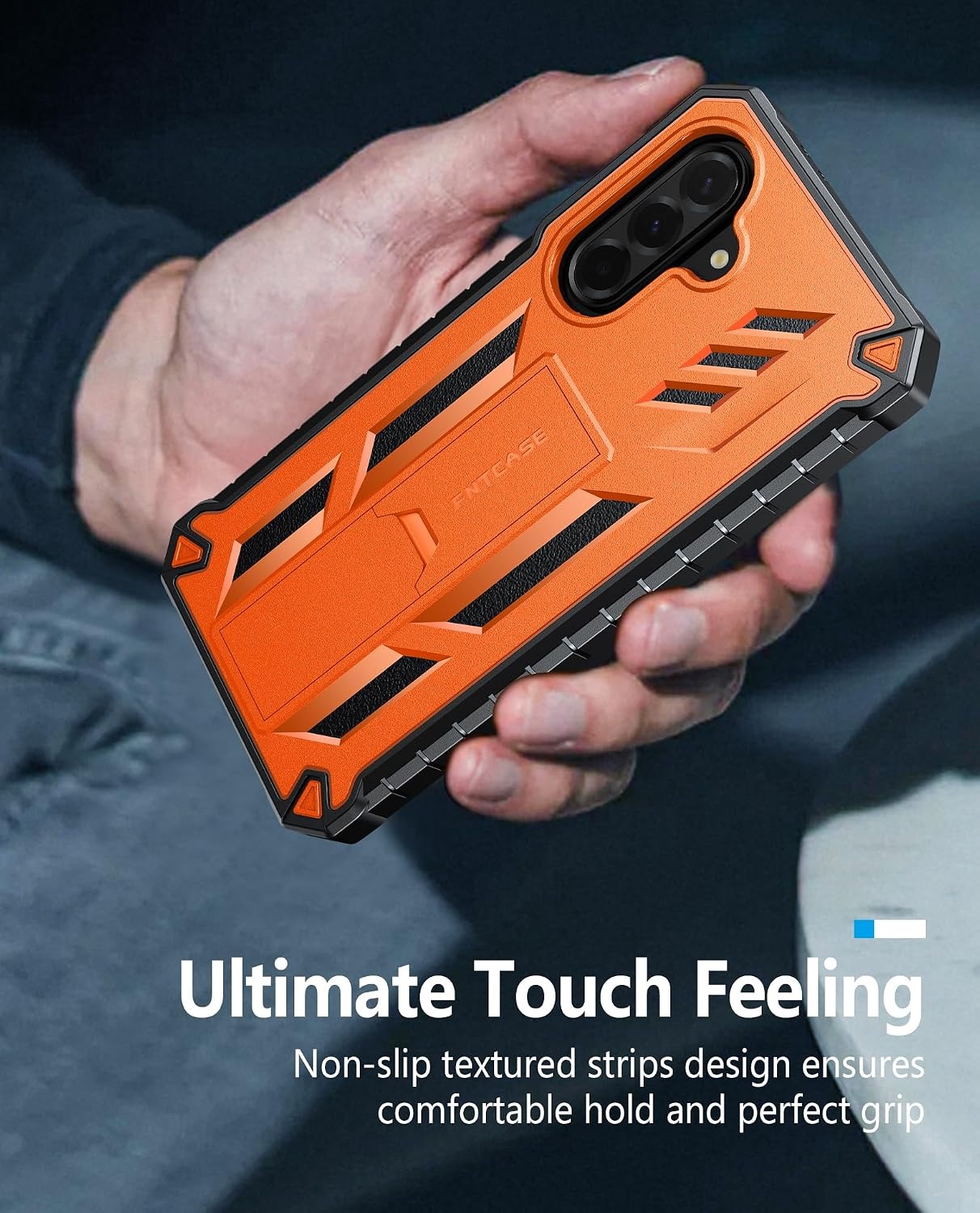 image:imageFNTCASE for Samsung Galaxy Z Flip 8 Case with Builtin Kicktand Black Hinge Protection Screen Protector 20FT Military Grade Drop Proof Heavy Duty Rugged Shockproof Protective Sturdy Phone CoverOrange