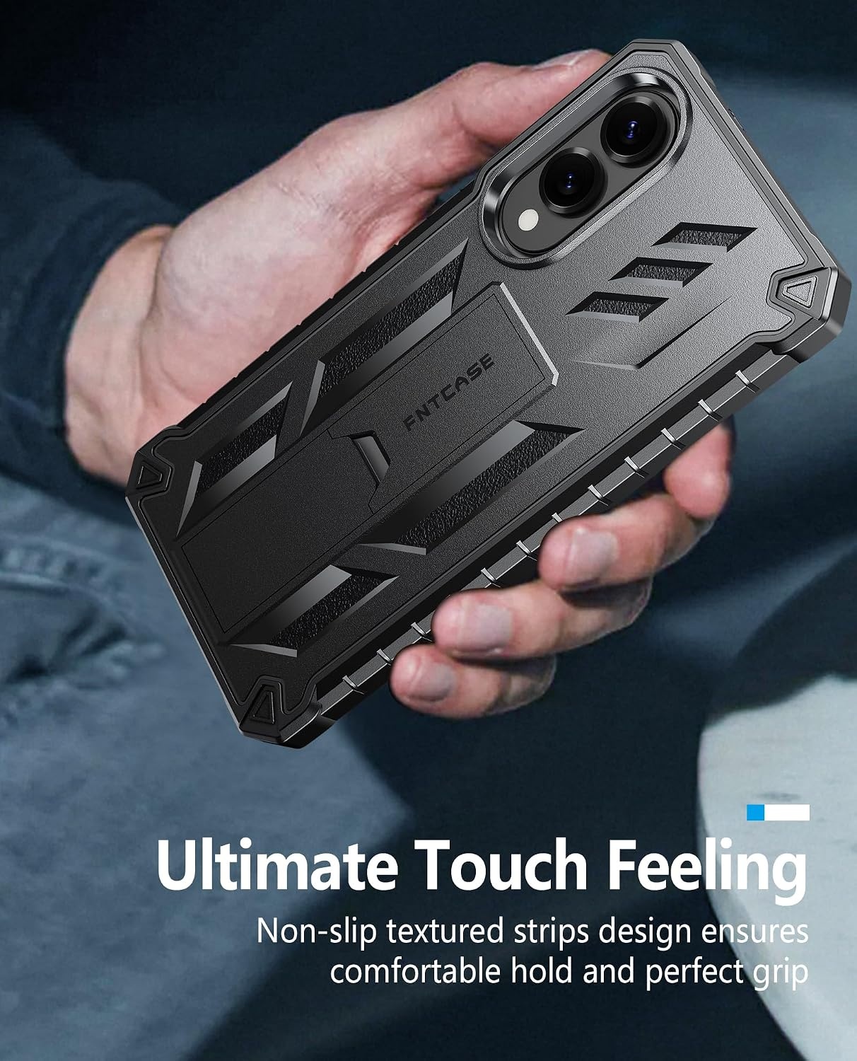 image:imageFNTCASE for Samsung Galaxy Z Flip 8 Case with Builtin Kicktand Black Hinge Protection Screen Protector 20FT Military Grade Drop Proof Heavy Duty Rugged Shockproof Protective Sturdy Phone CoverBlack