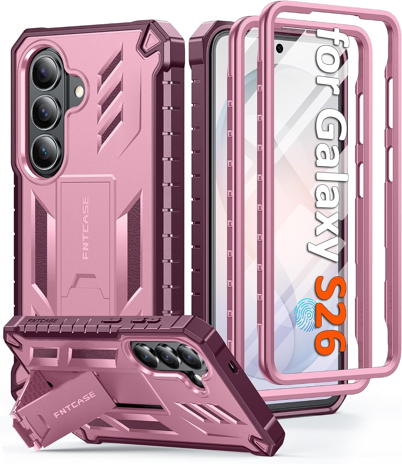 image:imageFNTCASE for Samsung Galaxy Z Flip 8 Case with Builtin Kicktand Black Hinge Protection Screen Protector 20FT Military Grade Drop Proof Heavy Duty Rugged Shockproof Protective Sturdy Phone CoverPink