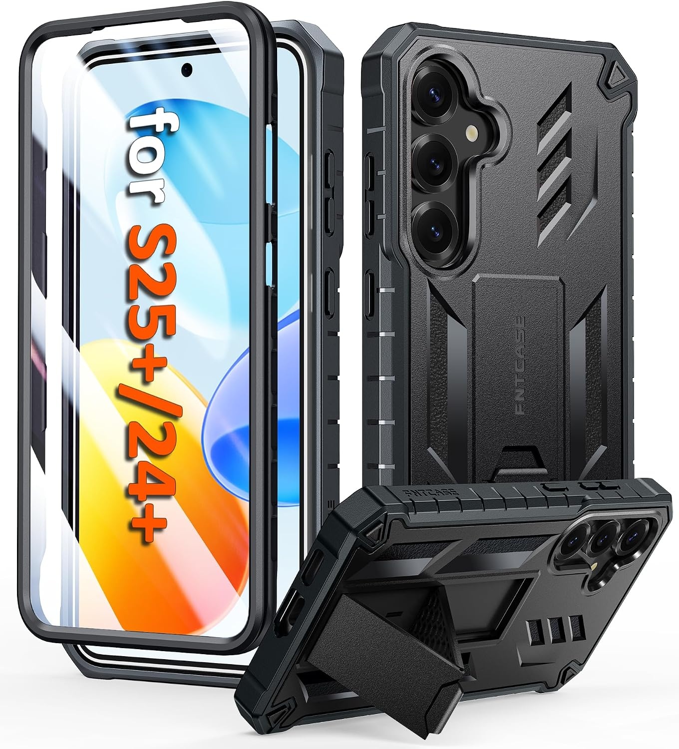 image:imageFNTCASE for Samsung Galaxy Z Flip 8 Case with Builtin Kicktand Black Hinge Protection Screen Protector 20FT Military Grade Drop Proof Heavy Duty Rugged Shockproof Protective Sturdy Phone CoverTBlack