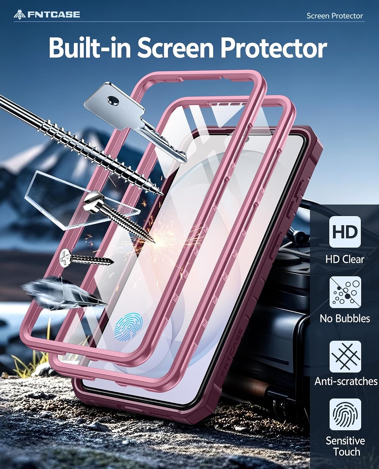 image:imageFNTCASE for Samsung Galaxy Z Flip 8 Case with Builtin Kicktand Black Hinge Protection Screen Protector 20FT Military Grade Drop Proof Heavy Duty Rugged Shockproof Protective Sturdy Phone CoverPink