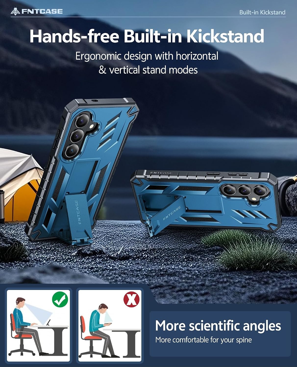 image:imageFNTCASE for Samsung Galaxy Z Flip 8 Case with Builtin Kicktand Black Hinge Protection Screen Protector 20FT Military Grade Drop Proof Heavy Duty Rugged Shockproof Protective Sturdy Phone CoverBlue