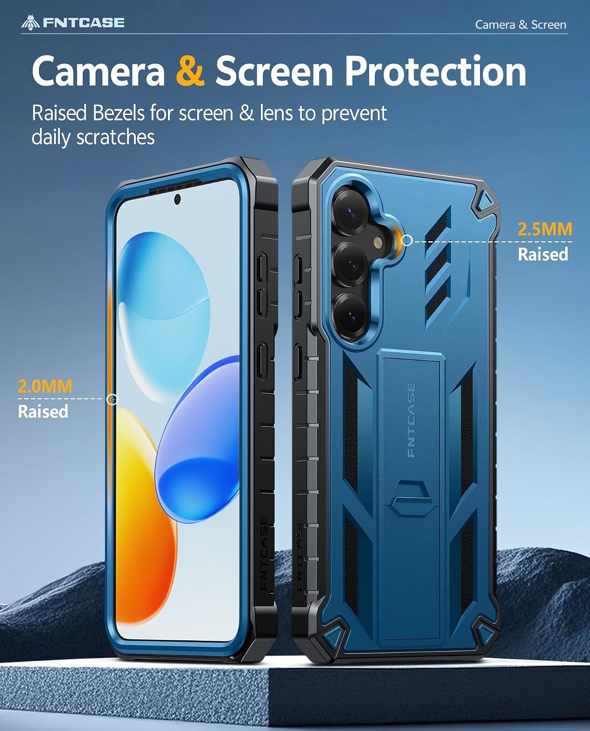 image:imageFNTCASE for Samsung Galaxy Z Flip 8 Case with Builtin Kicktand Black Hinge Protection Screen Protector 20FT Military Grade Drop Proof Heavy Duty Rugged Shockproof Protective Sturdy Phone CoverBlue