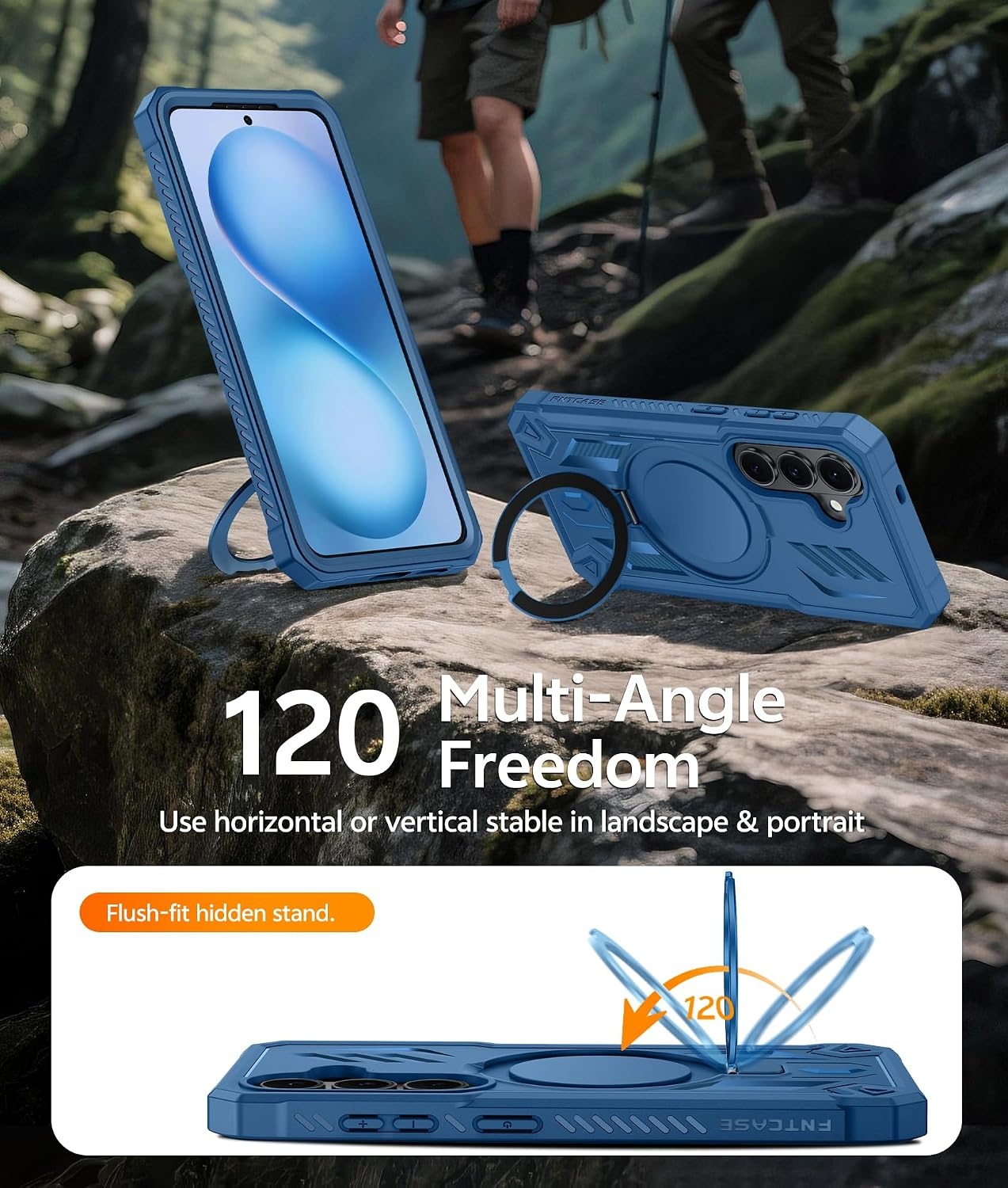 image:imageFNTCASE for Samsung Galaxy Z Flip 8 Case with Builtin Kicktand Black Hinge Protection Screen Protector 20FT Military Grade Drop Proof Heavy Duty Rugged Shockproof Protective Sturdy Phone CoverTBlue
