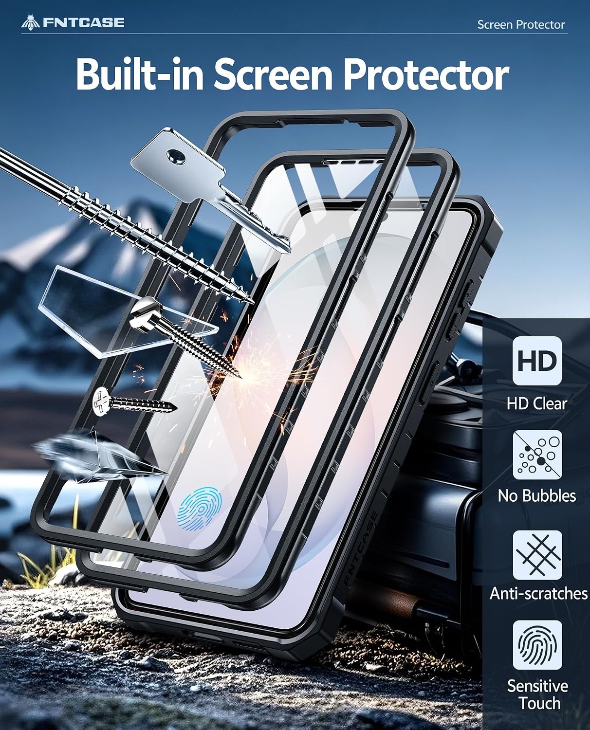image:imageFNTCASE for Samsung Galaxy Z Flip 8 Case with Builtin Kicktand Black Hinge Protection Screen Protector 20FT Military Grade Drop Proof Heavy Duty Rugged Shockproof Protective Sturdy Phone CoverBlack