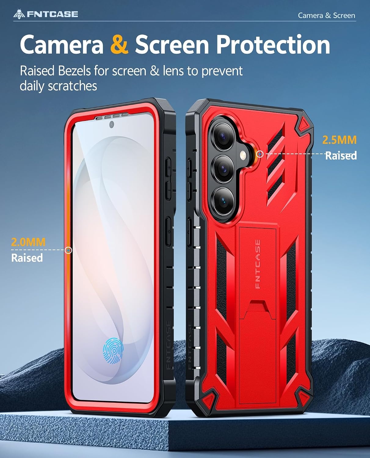 image:imageFNTCASE for Samsung Galaxy Z Flip 8 Case with Builtin Kicktand Black Hinge Protection Screen Protector 20FT Military Grade Drop Proof Heavy Duty Rugged Shockproof Protective Sturdy Phone CoverRed