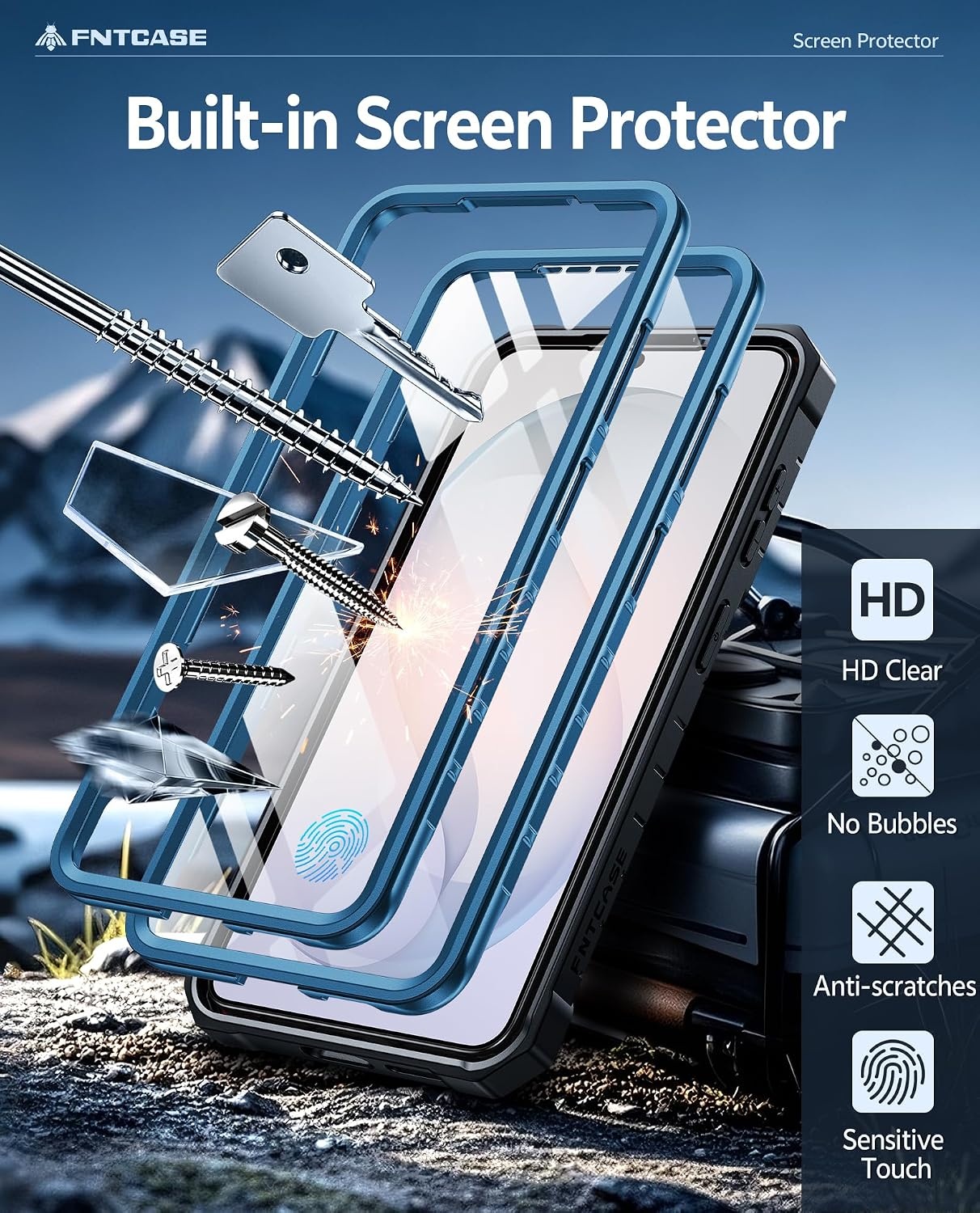 image:imageFNTCASE for Samsung Galaxy Z Flip 8 Case with Builtin Kicktand Black Hinge Protection Screen Protector 20FT Military Grade Drop Proof Heavy Duty Rugged Shockproof Protective Sturdy Phone CoverBlue