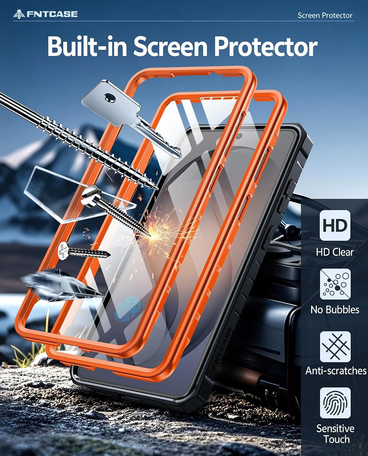 image:imageFNTCASE for Samsung Galaxy Z Flip 8 Case with Builtin Kicktand Black Hinge Protection Screen Protector 20FT Military Grade Drop Proof Heavy Duty Rugged Shockproof Protective Sturdy Phone CoverOrange