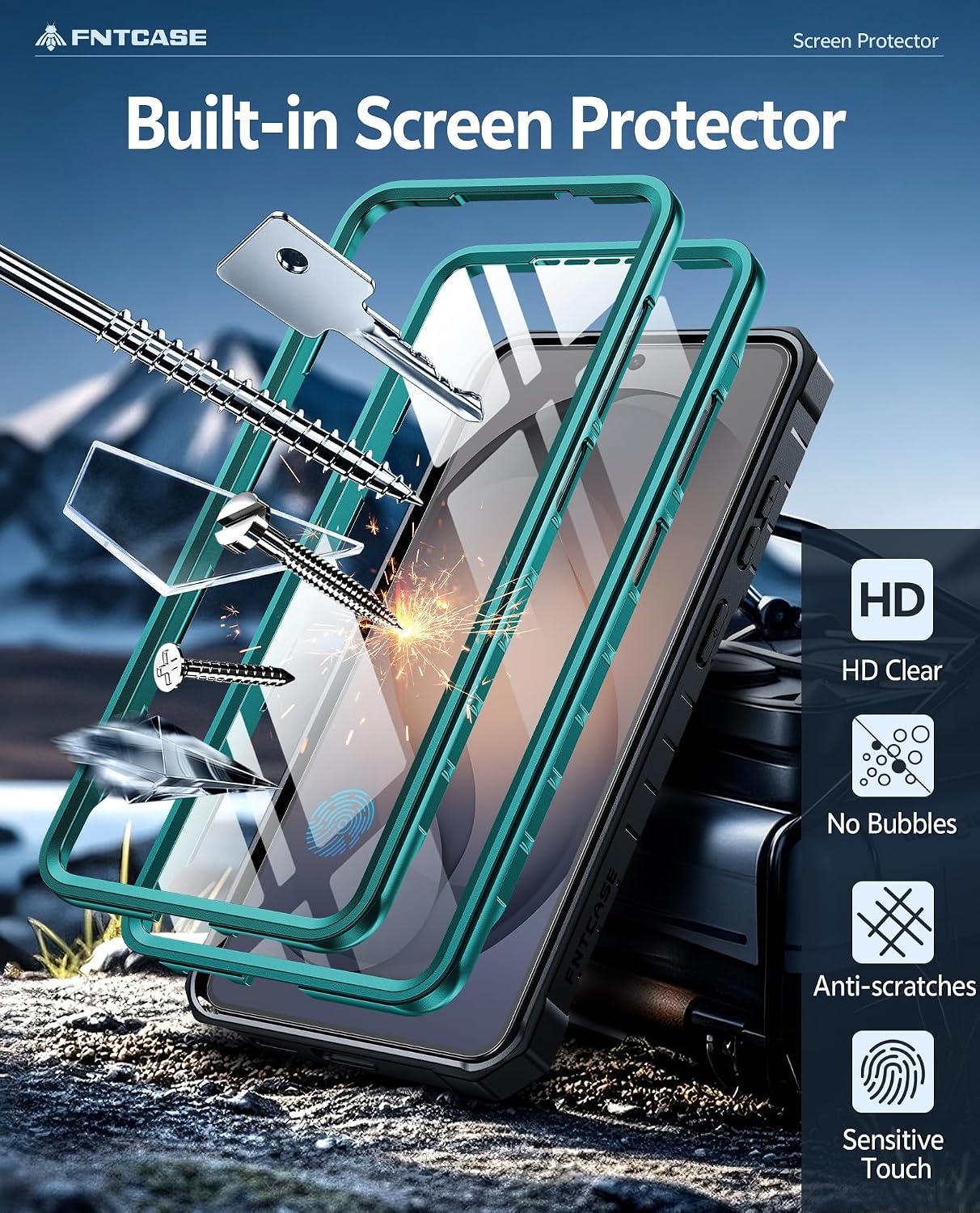 image:imageFNTCASE for Samsung Galaxy Z Flip 8 Case with Builtin Kicktand Black Hinge Protection Screen Protector 20FT Military Grade Drop Proof Heavy Duty Rugged Shockproof Protective Sturdy Phone CoverGreen