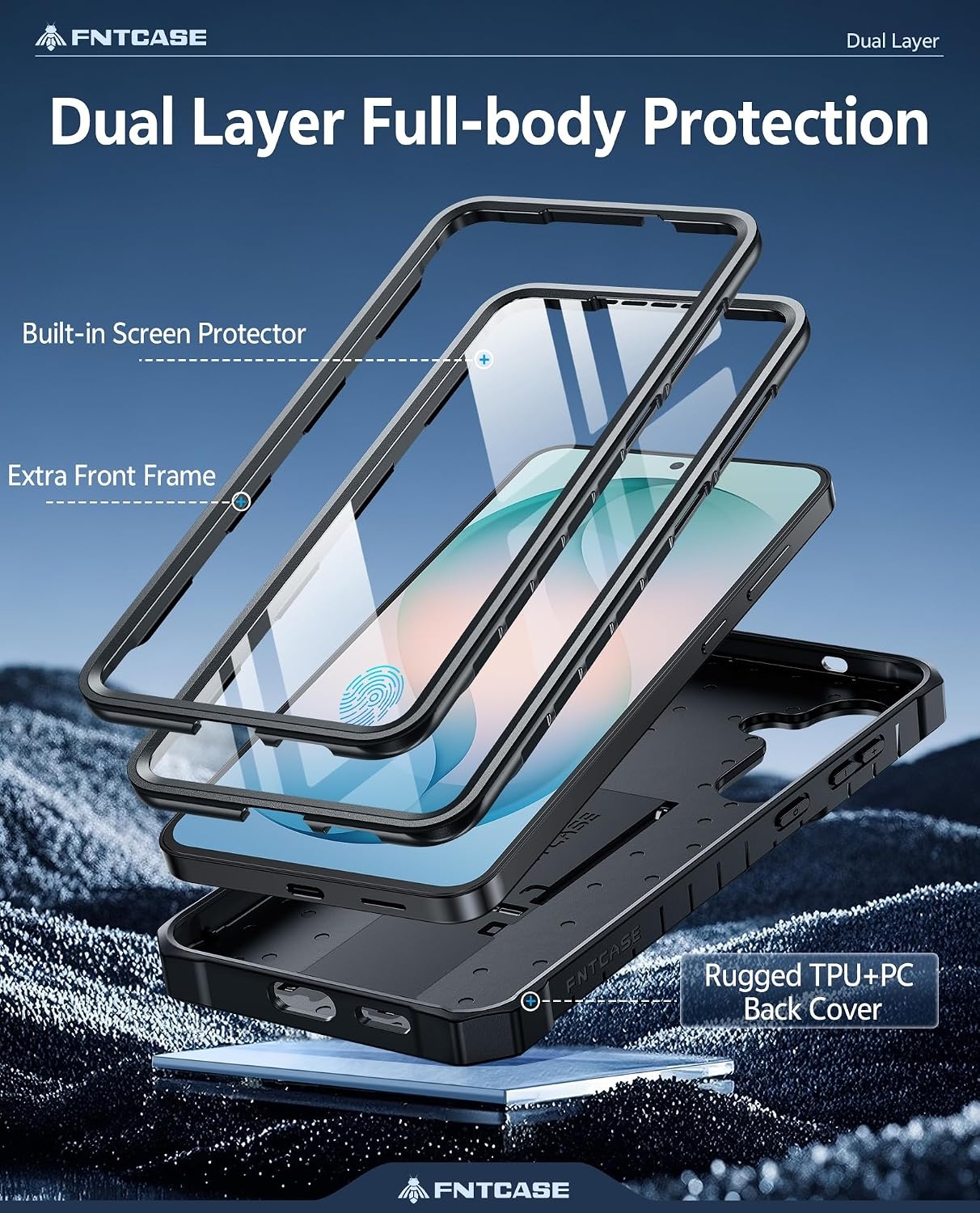 image:imageFNTCASE for Samsung Galaxy Z Flip 8 Case with Builtin Kicktand Black Hinge Protection Screen Protector 20FT Military Grade Drop Proof Heavy Duty Rugged Shockproof Protective Sturdy Phone CoverBlack