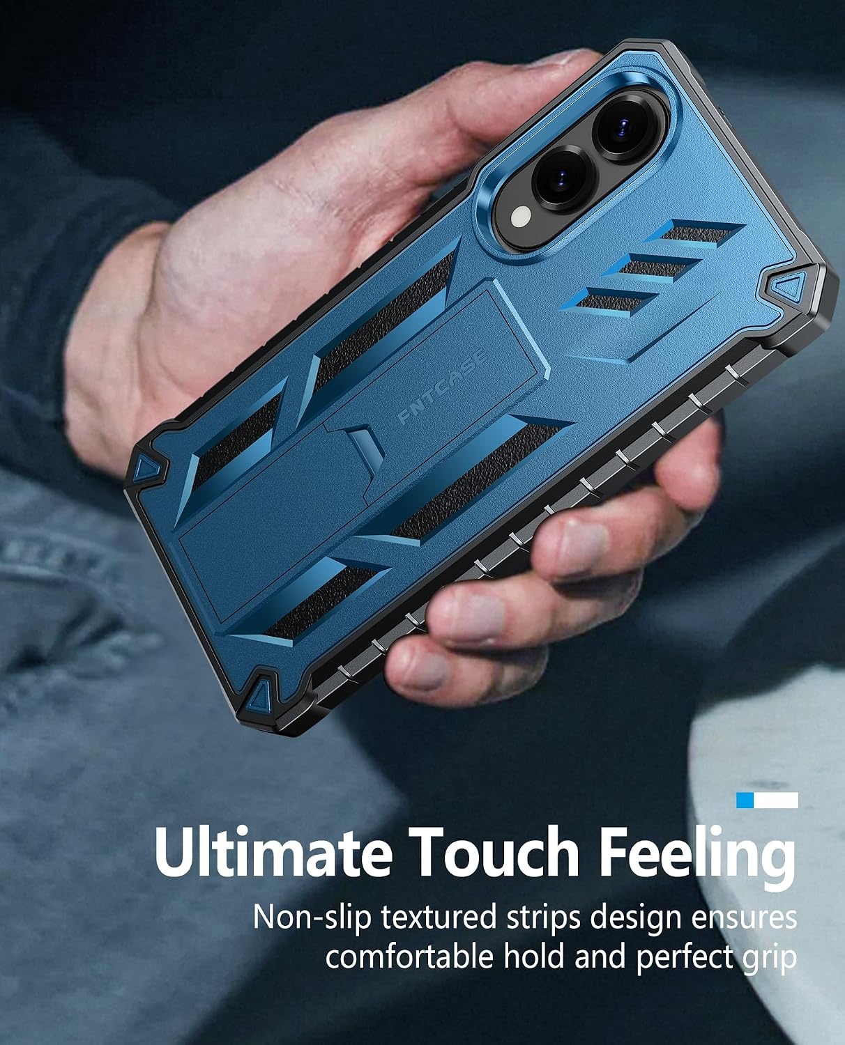 image:imageFNTCASE for Samsung Galaxy Z Flip 8 Case with Builtin Kicktand Black Hinge Protection Screen Protector 20FT Military Grade Drop Proof Heavy Duty Rugged Shockproof Protective Sturdy Phone CoverBlue