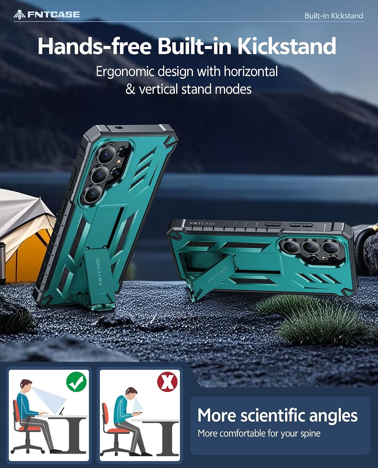 image:imageFNTCASE for Samsung Galaxy Z Flip 8 Case with Builtin Kicktand Black Hinge Protection Screen Protector 20FT Military Grade Drop Proof Heavy Duty Rugged Shockproof Protective Sturdy Phone CoverGreen