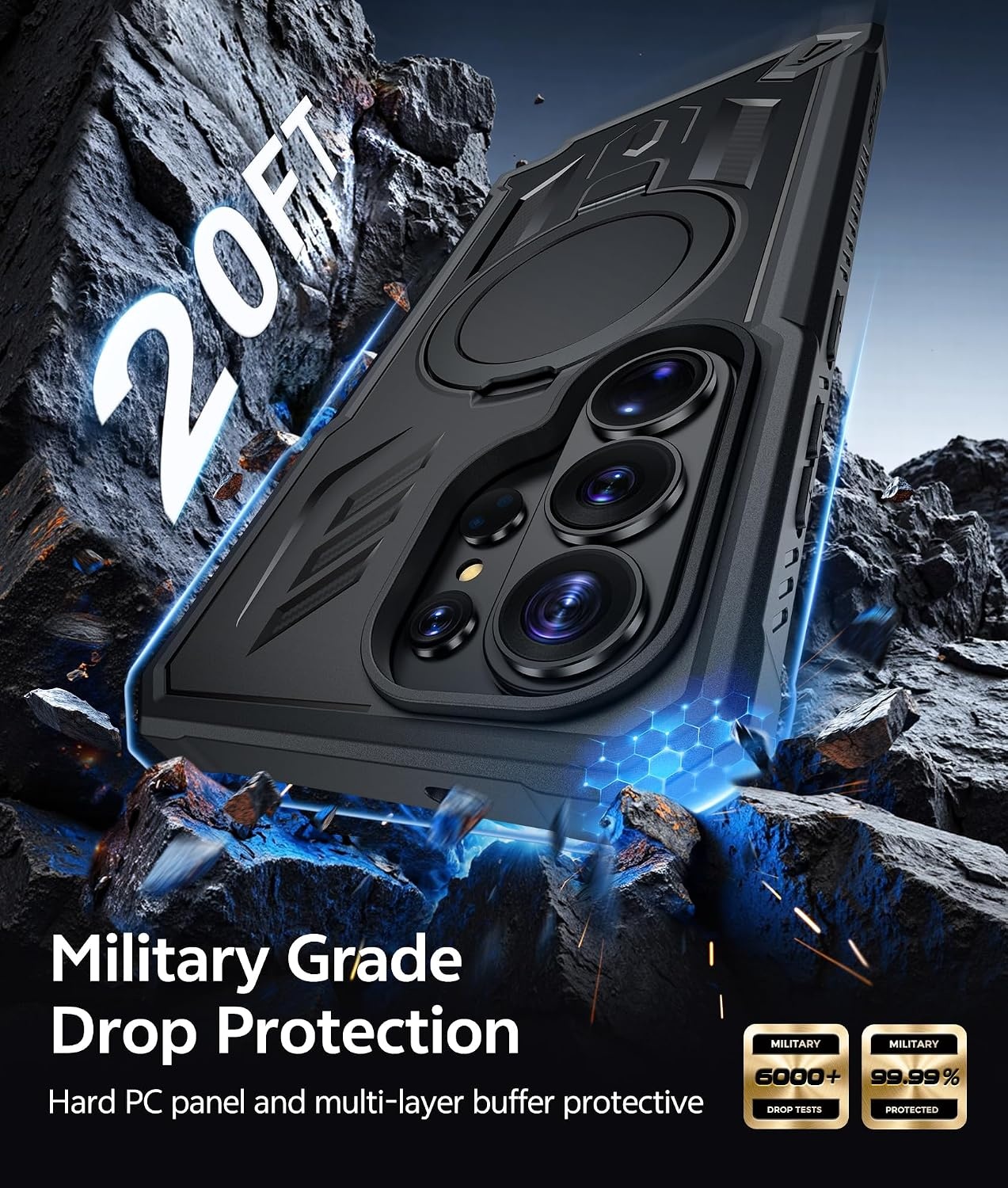 image:imageFNTCASE for Samsung Galaxy Z Flip 8 Case with Builtin Kicktand Black Hinge Protection Screen Protector 20FT Military Grade Drop Proof Heavy Duty Rugged Shockproof Protective Sturdy Phone CoverTBlack