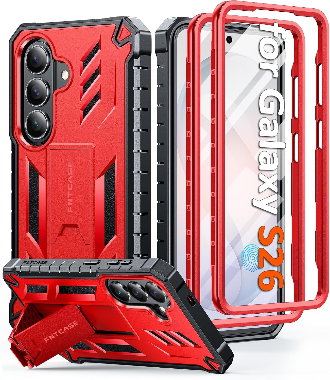 image:imageFNTCASE for Samsung Galaxy Z Flip 8 Case with Builtin Kicktand Black Hinge Protection Screen Protector 20FT Military Grade Drop Proof Heavy Duty Rugged Shockproof Protective Sturdy Phone CoverRed
