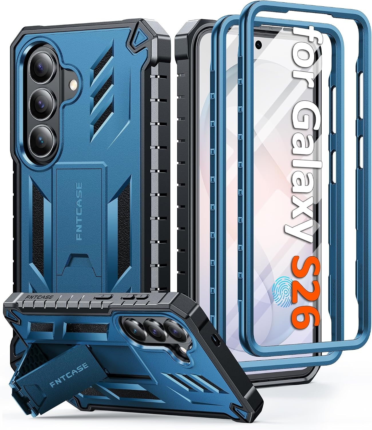 image:imageFNTCASE for Samsung Galaxy Z Flip 8 Case with Builtin Kicktand Black Hinge Protection Screen Protector 20FT Military Grade Drop Proof Heavy Duty Rugged Shockproof Protective Sturdy Phone CoverBlue