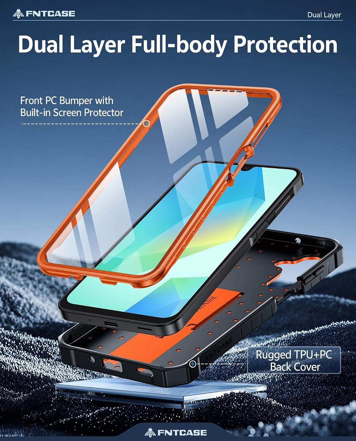 image:imageFNTCASE for Samsung Galaxy Z Flip 8 Case with Builtin Kicktand Black Hinge Protection Screen Protector 20FT Military Grade Drop Proof Heavy Duty Rugged Shockproof Protective Sturdy Phone CoverOrange