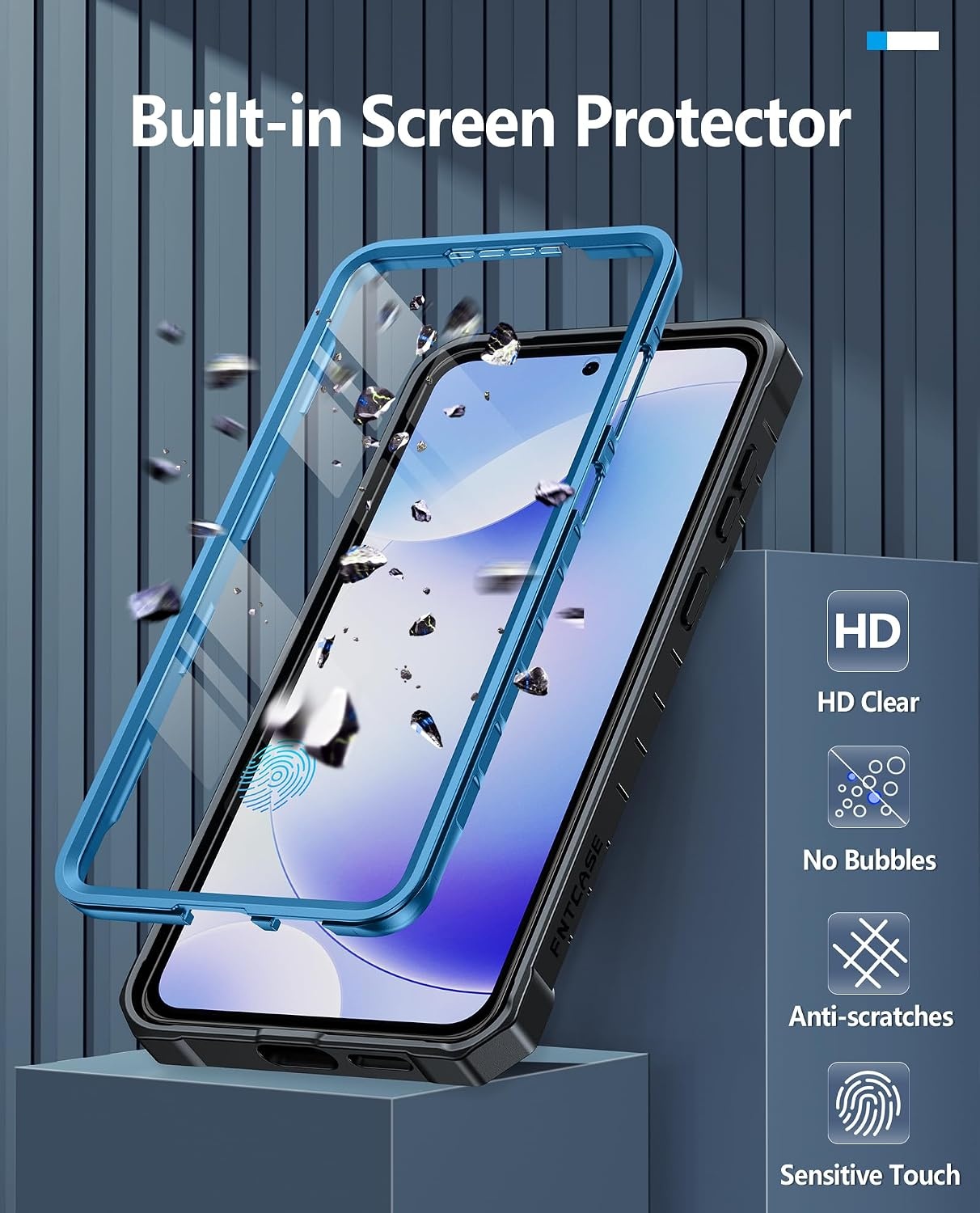 image:imageFNTCASE for Samsung Galaxy Z Flip 8 Case with Builtin Kicktand Black Hinge Protection Screen Protector 20FT Military Grade Drop Proof Heavy Duty Rugged Shockproof Protective Sturdy Phone CoverBlue