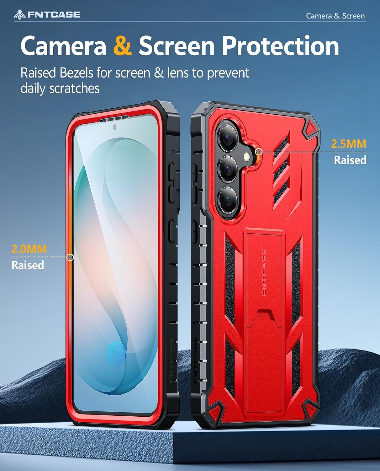 image:imageFNTCASE for Samsung Galaxy Z Flip 8 Case with Builtin Kicktand Black Hinge Protection Screen Protector 20FT Military Grade Drop Proof Heavy Duty Rugged Shockproof Protective Sturdy Phone CoverRed