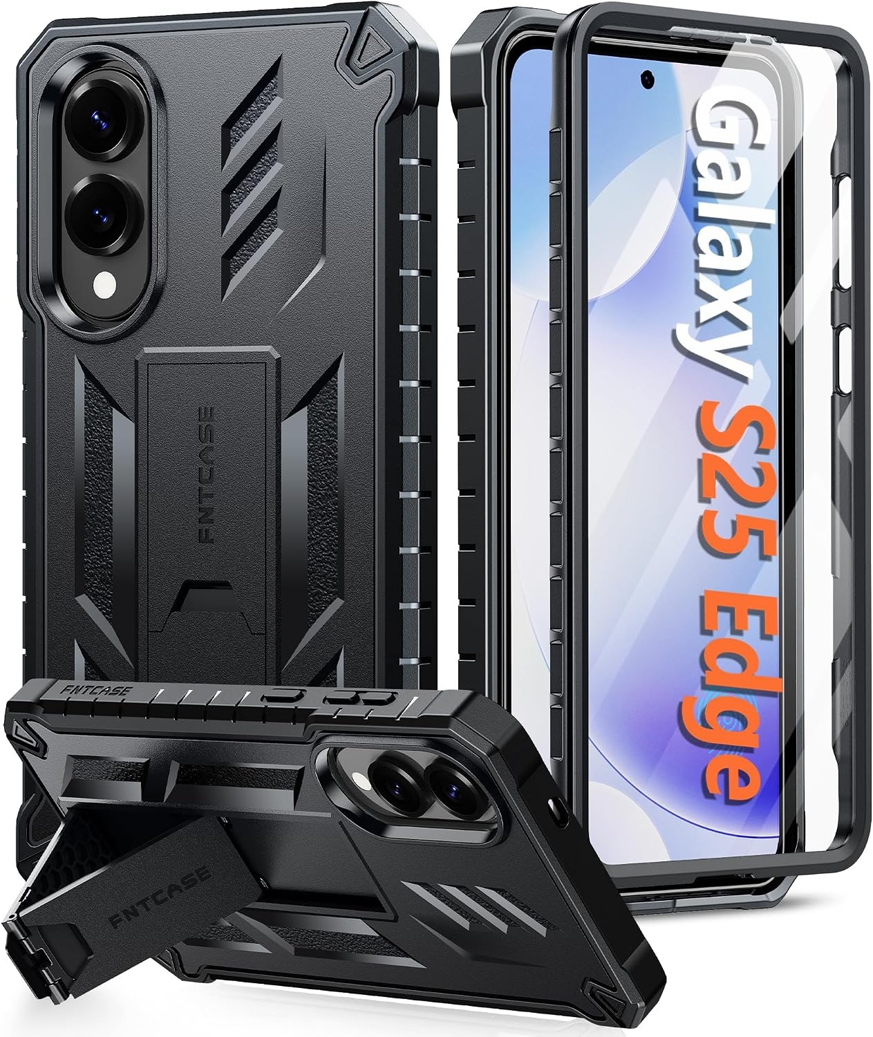 image:imageFNTCASE for Samsung Galaxy Z Flip 8 Case with Builtin Kicktand Black Hinge Protection Screen Protector 20FT Military Grade Drop Proof Heavy Duty Rugged Shockproof Protective Sturdy Phone CoverBlack