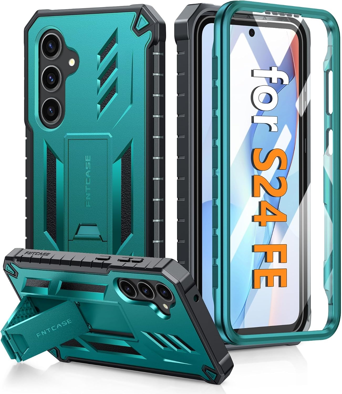 image:imageFNTCASE for Samsung Galaxy Z Flip 8 Case with Builtin Kicktand Black Hinge Protection Screen Protector 20FT Military Grade Drop Proof Heavy Duty Rugged Shockproof Protective Sturdy Phone CoverGreen