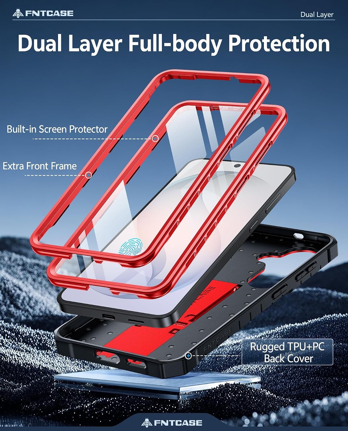 image:imageFNTCASE for Samsung Galaxy Z Flip 8 Case with Builtin Kicktand Black Hinge Protection Screen Protector 20FT Military Grade Drop Proof Heavy Duty Rugged Shockproof Protective Sturdy Phone CoverRed