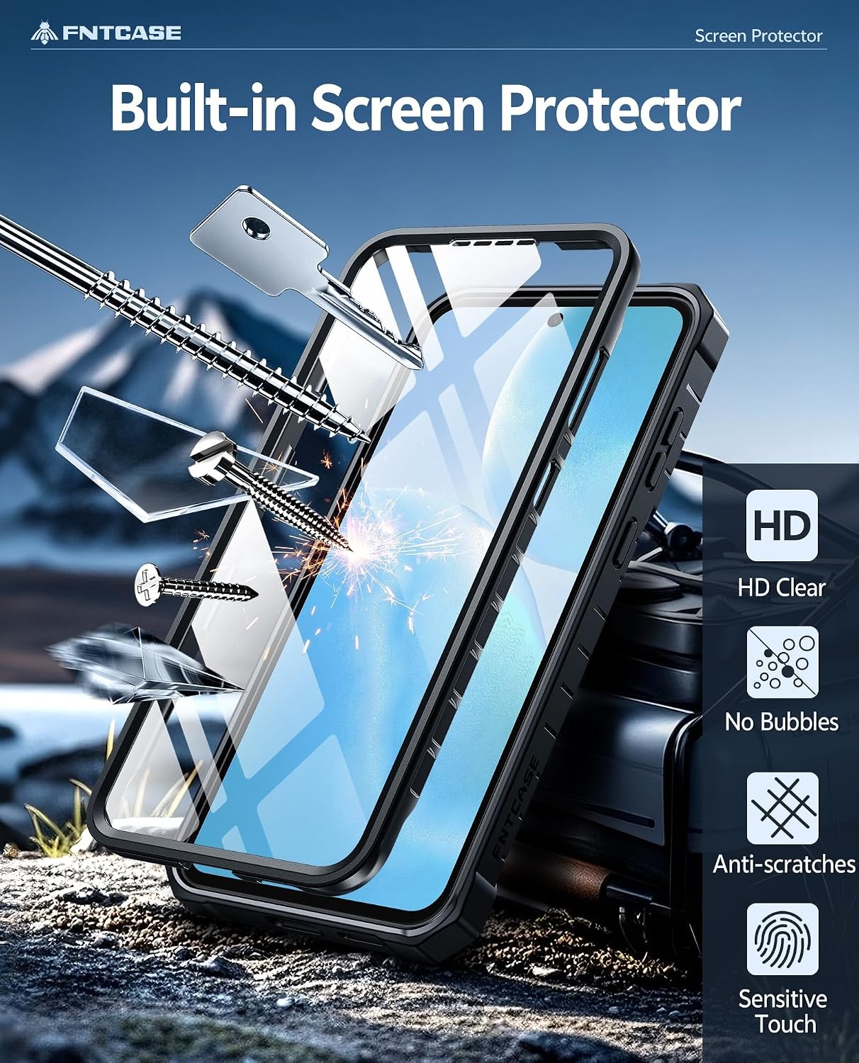 image:imageFNTCASE for Samsung Galaxy Z Flip 8 Case with Builtin Kicktand Black Hinge Protection Screen Protector 20FT Military Grade Drop Proof Heavy Duty Rugged Shockproof Protective Sturdy Phone CoverBlack