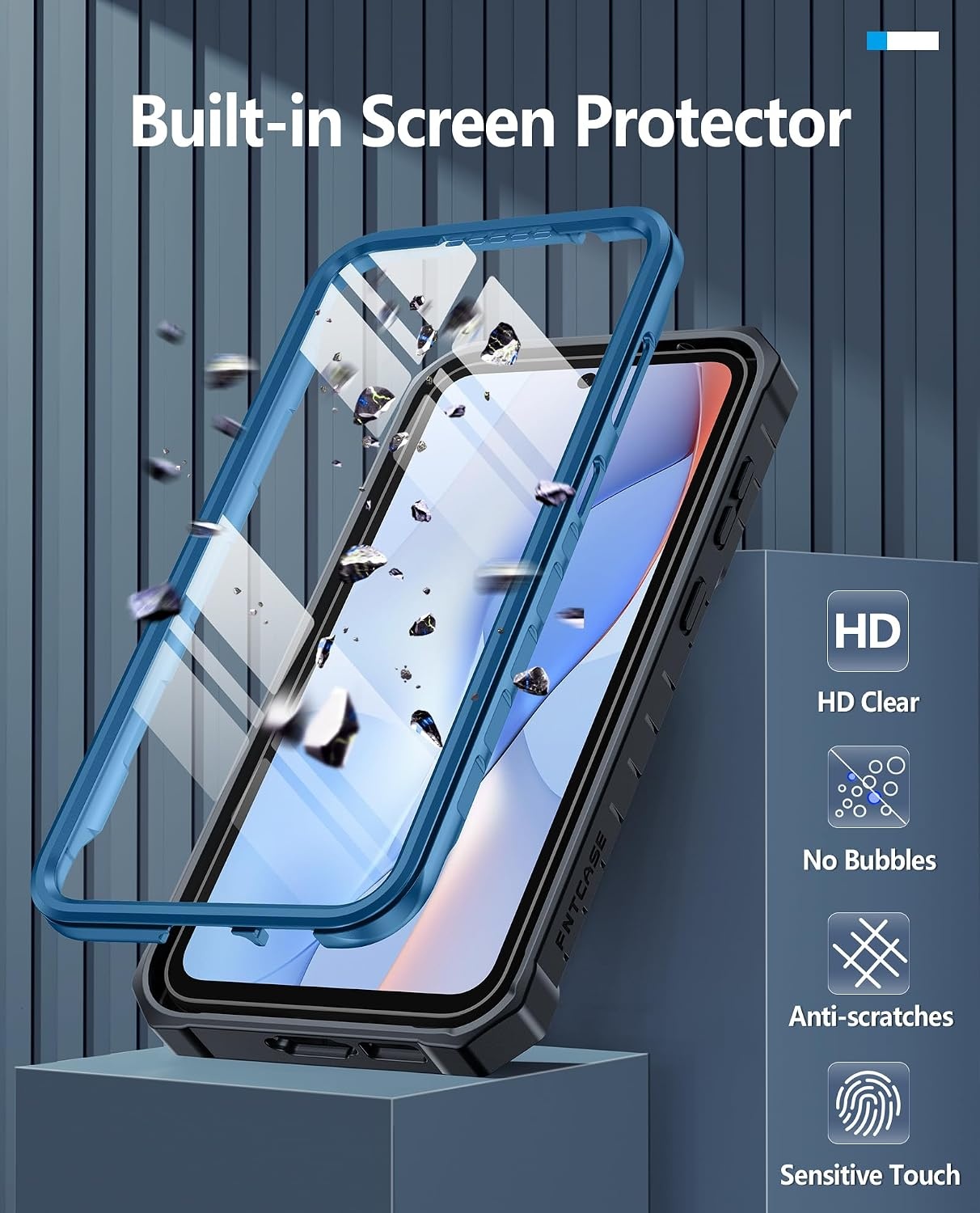 image:imageFNTCASE for Samsung Galaxy Z Flip 8 Case with Builtin Kicktand Black Hinge Protection Screen Protector 20FT Military Grade Drop Proof Heavy Duty Rugged Shockproof Protective Sturdy Phone CoverBlue