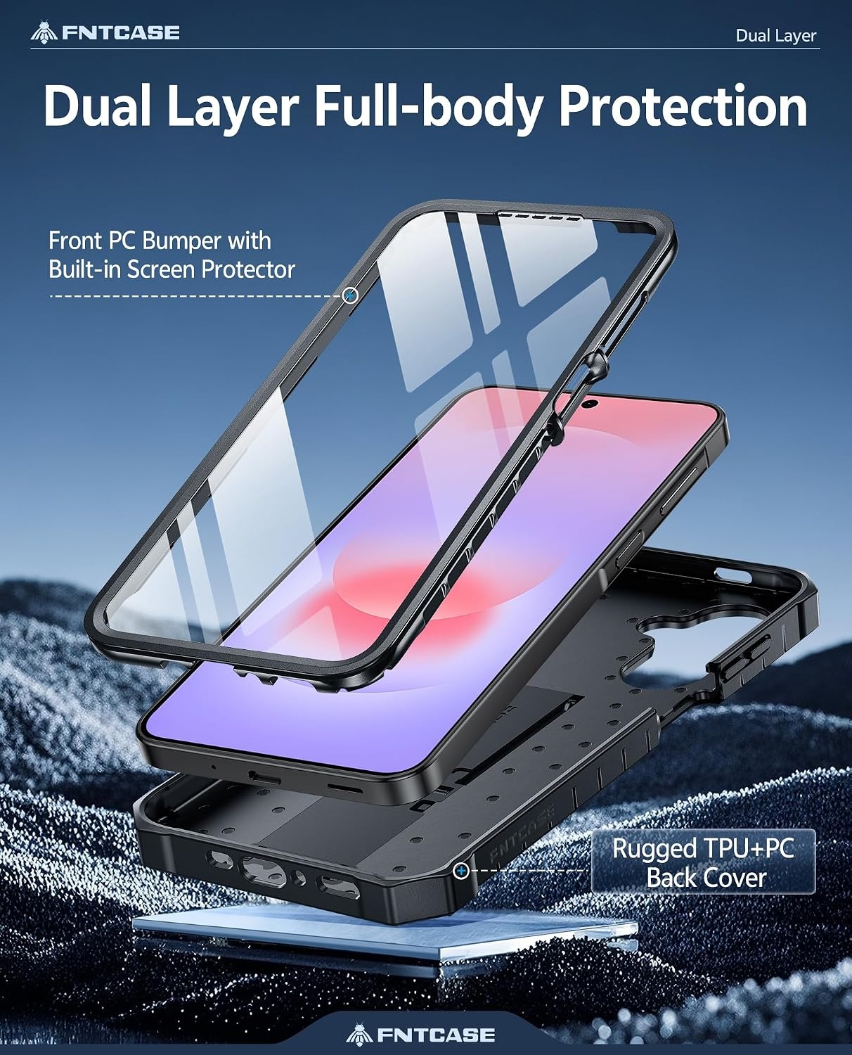 image:imageFNTCASE for Samsung Galaxy Z Flip 8 Case with Builtin Kicktand Black Hinge Protection Screen Protector 20FT Military Grade Drop Proof Heavy Duty Rugged Shockproof Protective Sturdy Phone CoverBlack