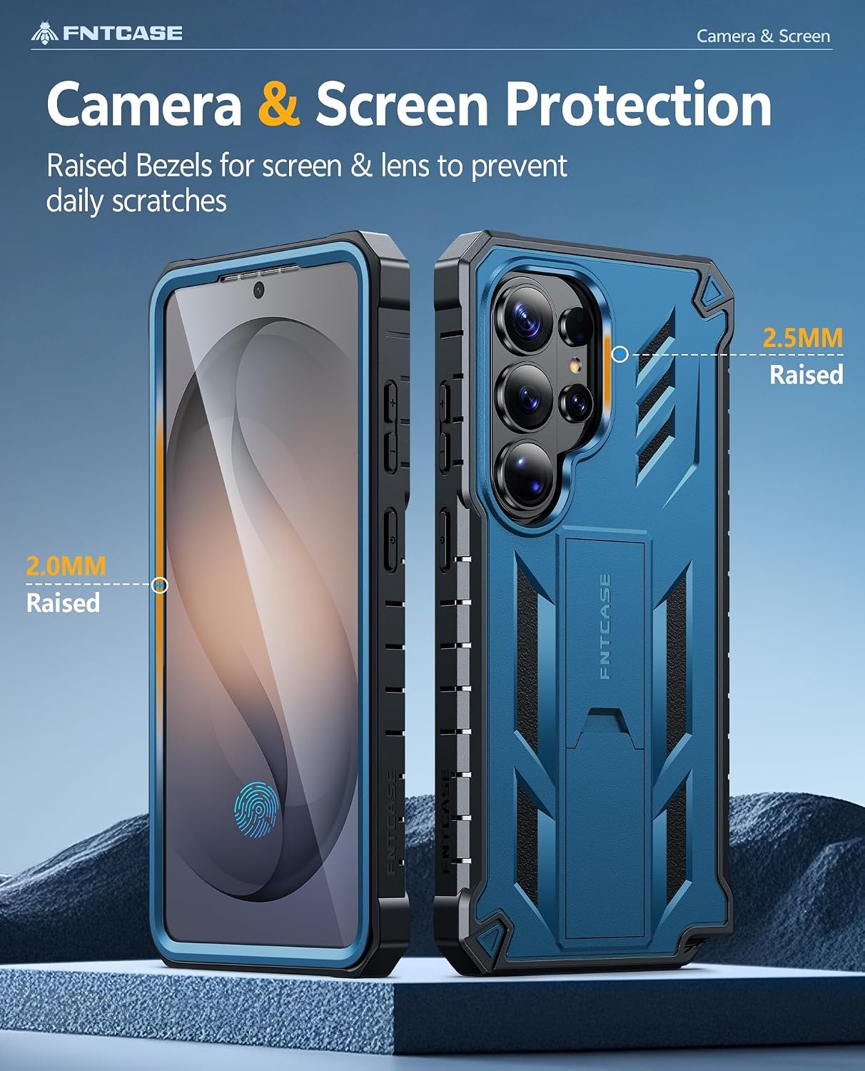 image:imageFNTCASE for Samsung Galaxy Z Flip 8 Case with Builtin Kicktand Black Hinge Protection Screen Protector 20FT Military Grade Drop Proof Heavy Duty Rugged Shockproof Protective Sturdy Phone CoverBlue