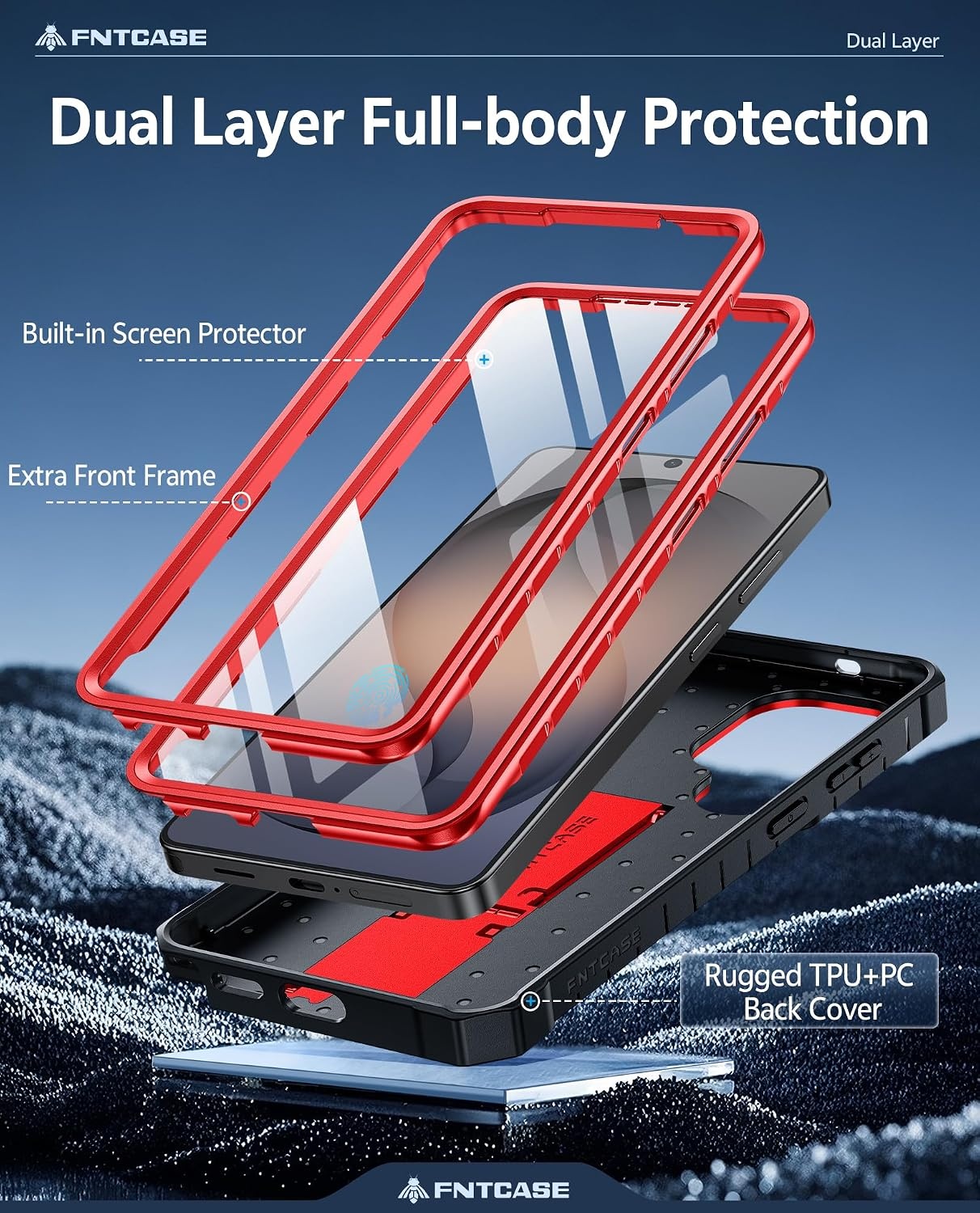 image:imageFNTCASE for Samsung Galaxy Z Flip 8 Case with Builtin Kicktand Black Hinge Protection Screen Protector 20FT Military Grade Drop Proof Heavy Duty Rugged Shockproof Protective Sturdy Phone CoverRed