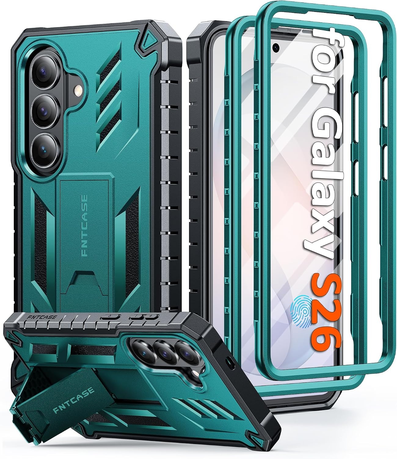 image:imageFNTCASE for Samsung Galaxy Z Flip 8 Case with Builtin Kicktand Black Hinge Protection Screen Protector 20FT Military Grade Drop Proof Heavy Duty Rugged Shockproof Protective Sturdy Phone CoverGreen