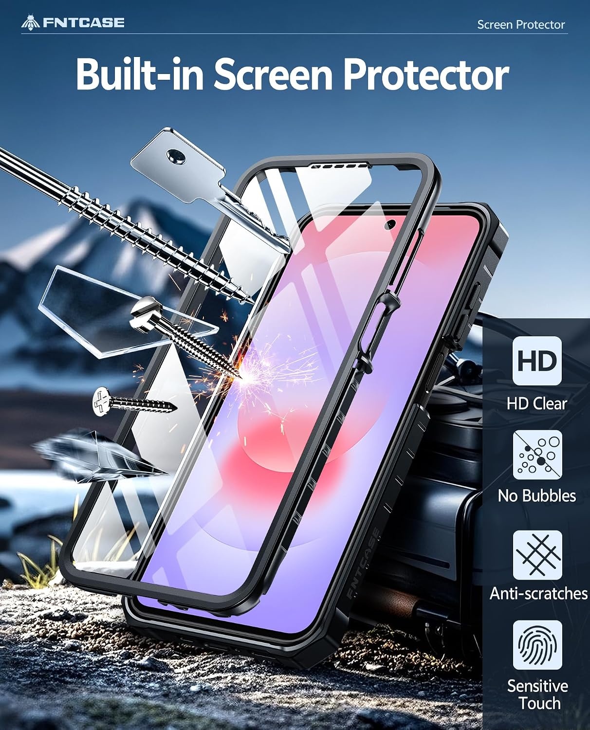 image:imageFNTCASE for Samsung Galaxy Z Flip 8 Case with Builtin Kicktand Black Hinge Protection Screen Protector 20FT Military Grade Drop Proof Heavy Duty Rugged Shockproof Protective Sturdy Phone CoverBlack