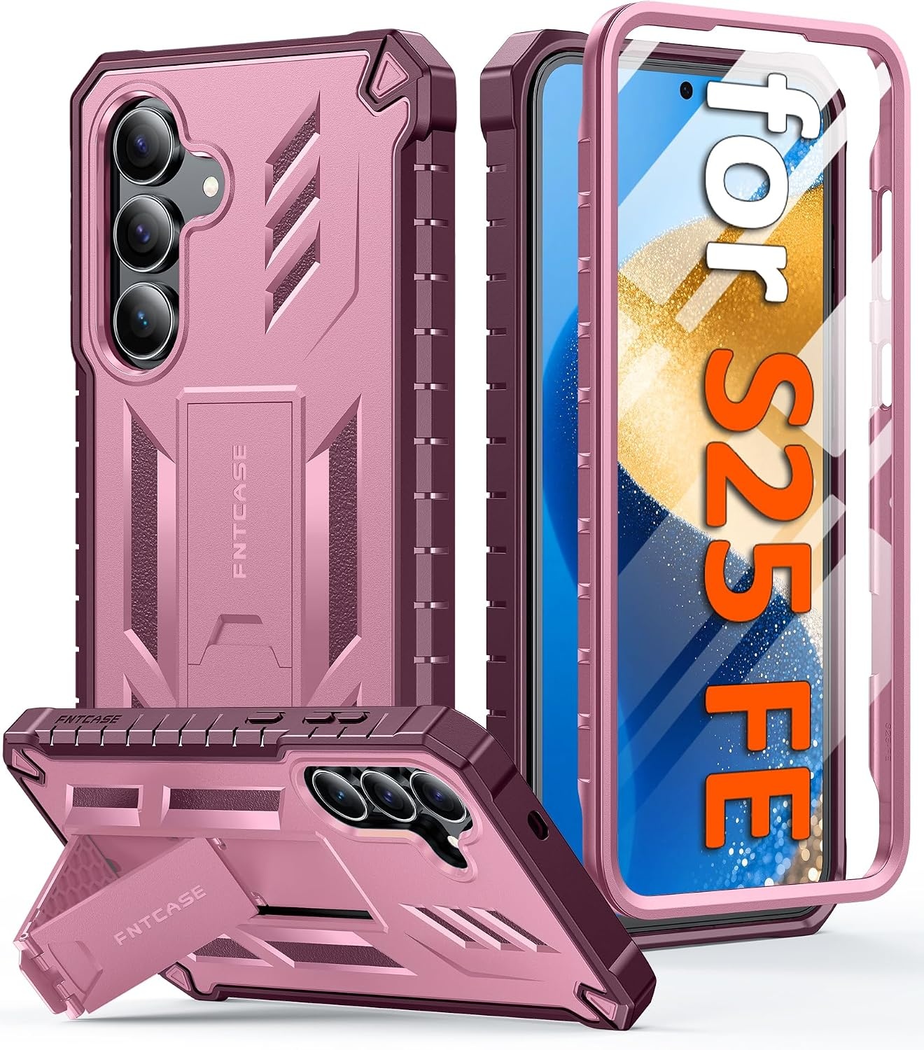 image:imageFNTCASE for Samsung Galaxy Z Flip 8 Case with Builtin Kicktand Black Hinge Protection Screen Protector 20FT Military Grade Drop Proof Heavy Duty Rugged Shockproof Protective Sturdy Phone CoverPink