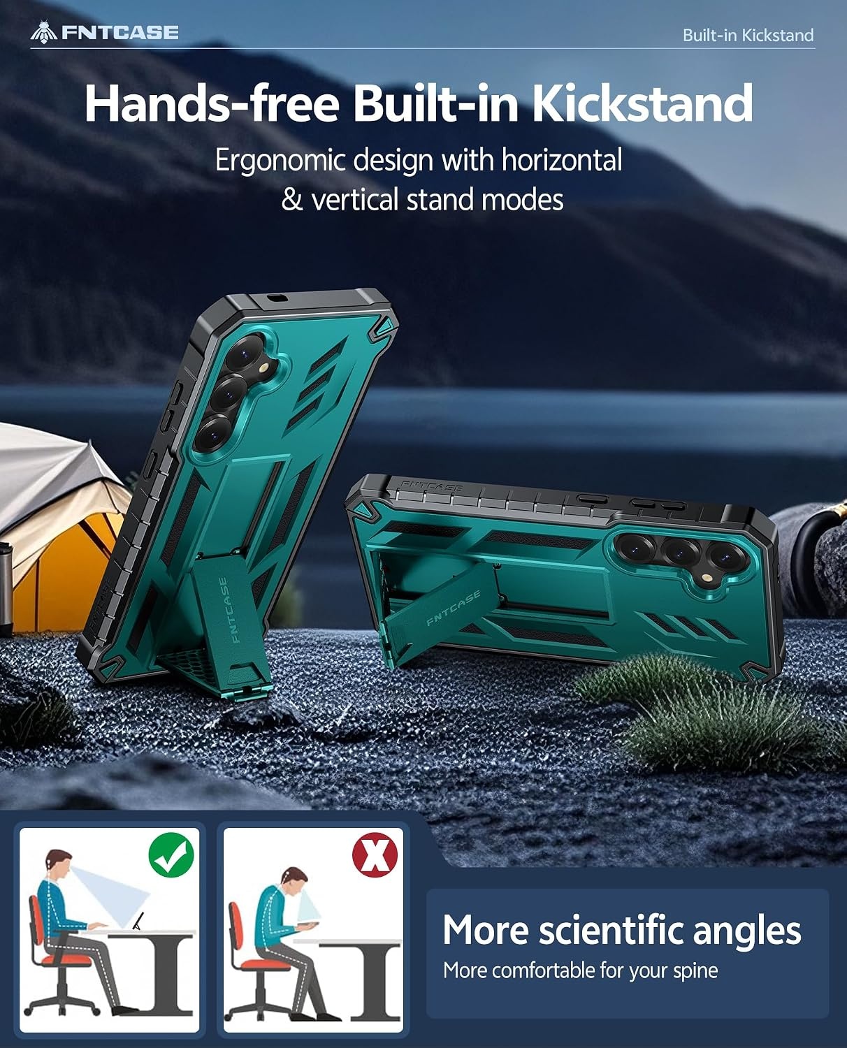 image:imageFNTCASE for Samsung Galaxy Z Flip 8 Case with Builtin Kicktand Black Hinge Protection Screen Protector 20FT Military Grade Drop Proof Heavy Duty Rugged Shockproof Protective Sturdy Phone CoverGreen