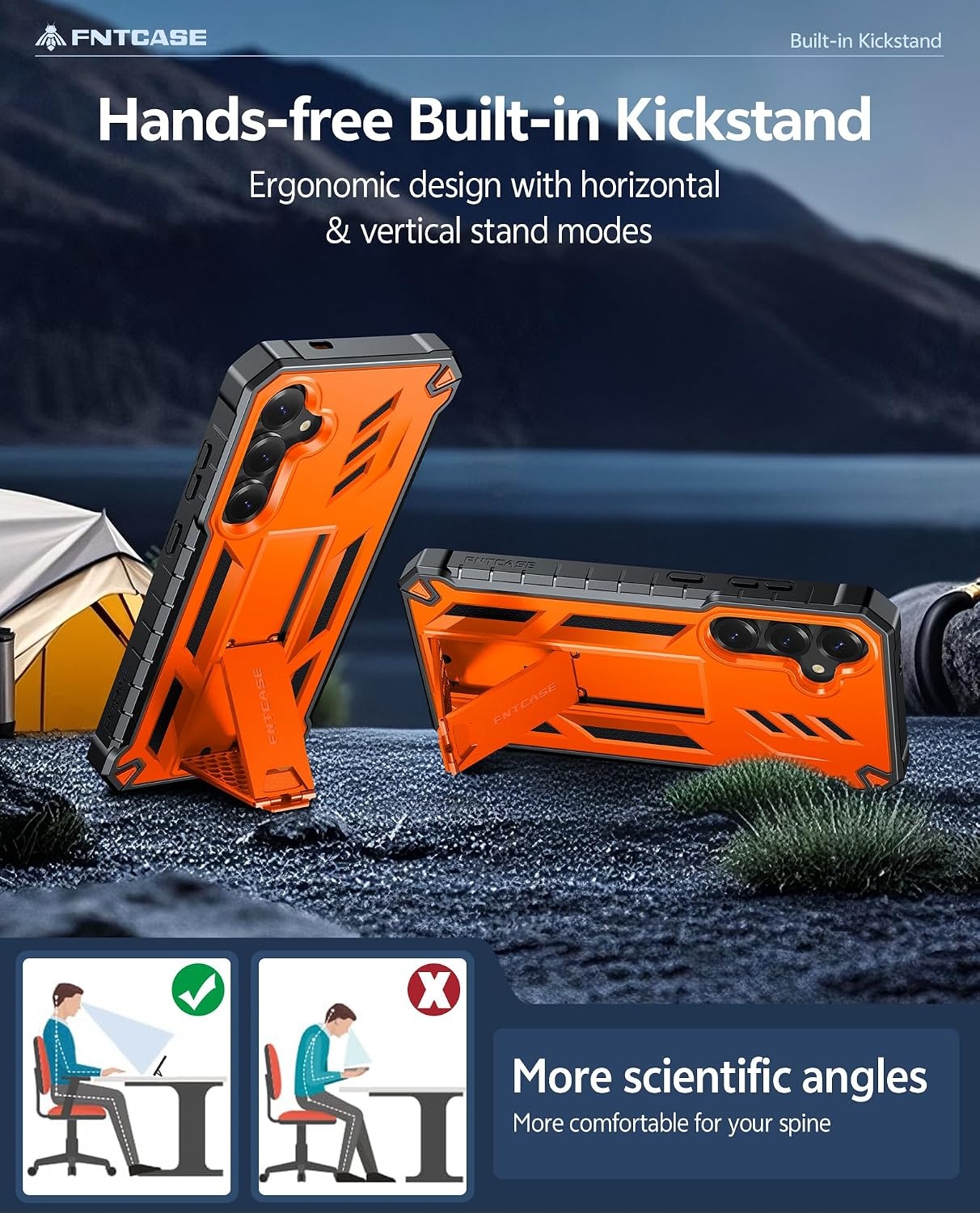 image:imageFNTCASE for Samsung Galaxy Z Flip 8 Case with Builtin Kicktand Black Hinge Protection Screen Protector 20FT Military Grade Drop Proof Heavy Duty Rugged Shockproof Protective Sturdy Phone CoverOrange