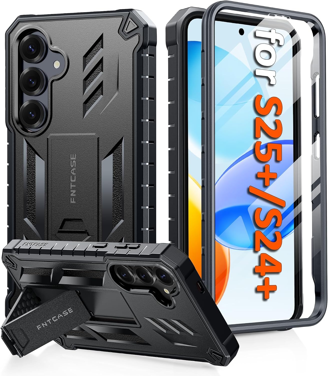 image:imageFNTCASE for Samsung Galaxy Z Flip 8 Case with Builtin Kicktand Black Hinge Protection Screen Protector 20FT Military Grade Drop Proof Heavy Duty Rugged Shockproof Protective Sturdy Phone CoverBlack