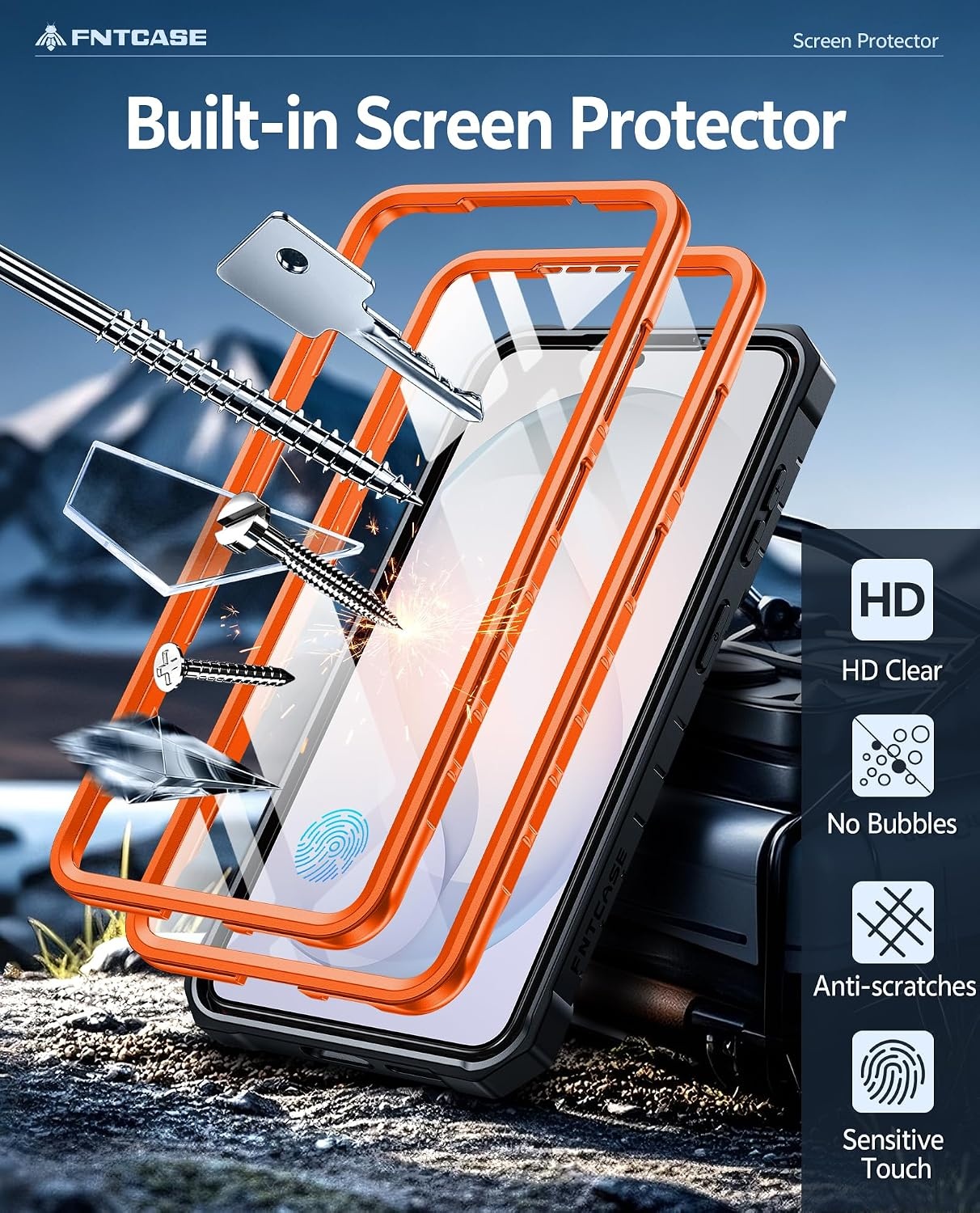 image:imageFNTCASE for Samsung Galaxy Z Flip 8 Case with Builtin Kicktand Black Hinge Protection Screen Protector 20FT Military Grade Drop Proof Heavy Duty Rugged Shockproof Protective Sturdy Phone CoverOrange