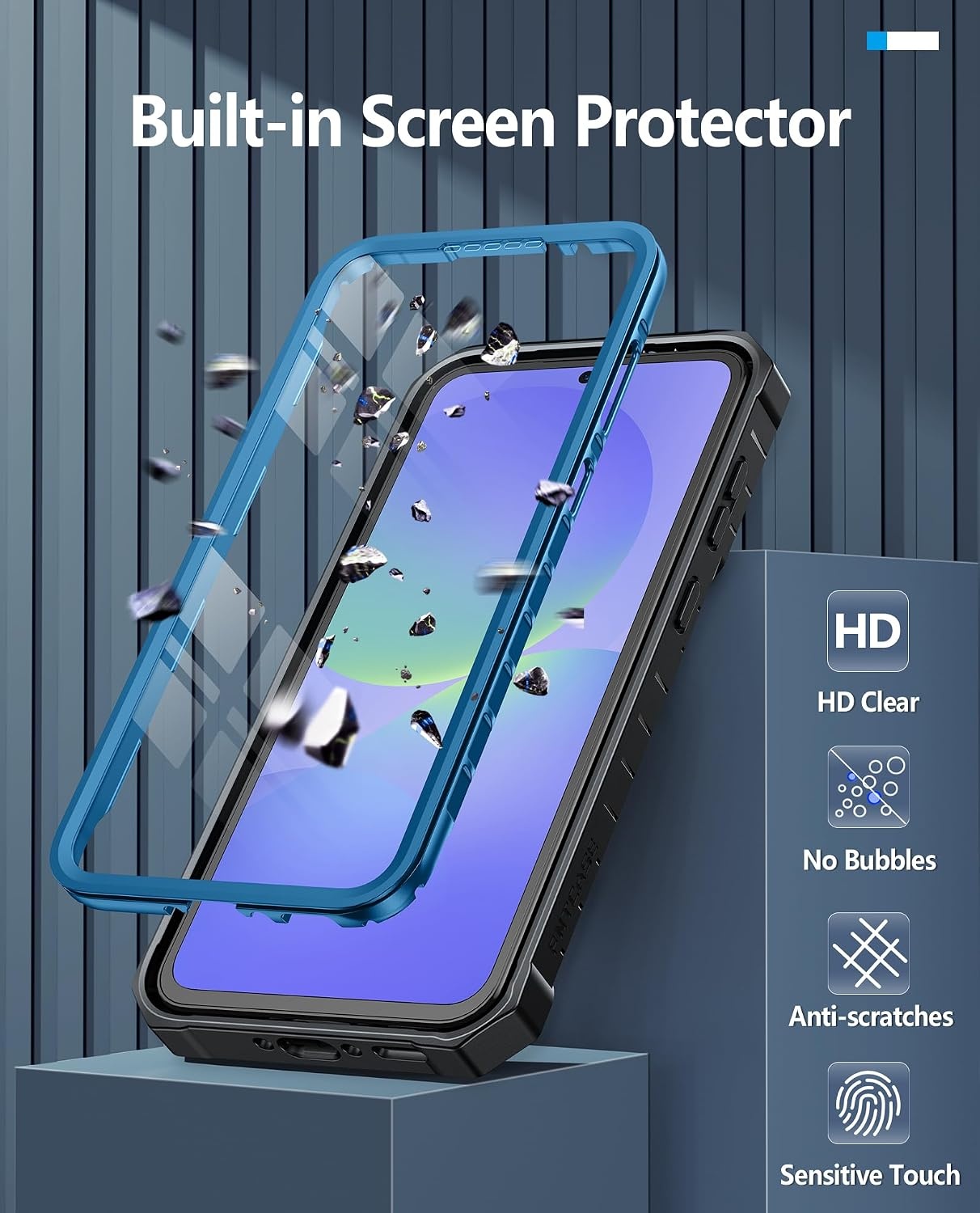 image:imageFNTCASE for Samsung Galaxy Z Flip 8 Case with Builtin Kicktand Black Hinge Protection Screen Protector 20FT Military Grade Drop Proof Heavy Duty Rugged Shockproof Protective Sturdy Phone CoverBlue