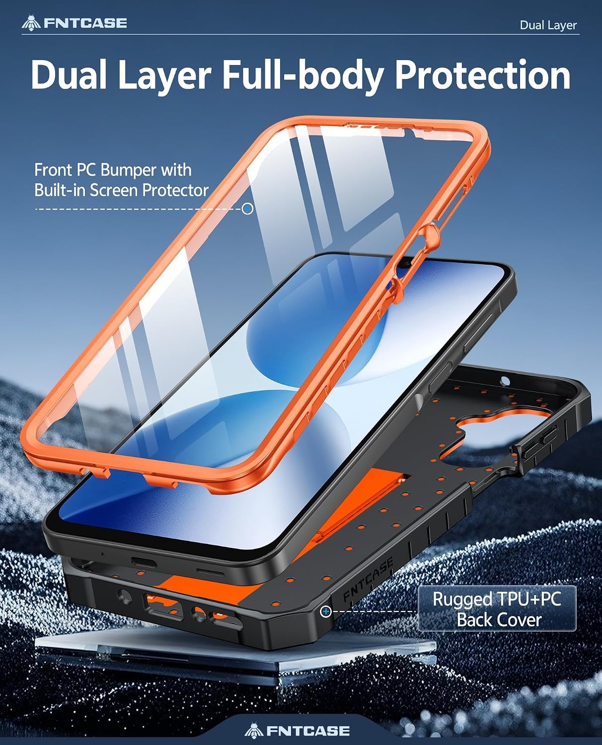 image:imageFNTCASE for Samsung Galaxy Z Flip 8 Case with Builtin Kicktand Black Hinge Protection Screen Protector 20FT Military Grade Drop Proof Heavy Duty Rugged Shockproof Protective Sturdy Phone CoverOrange