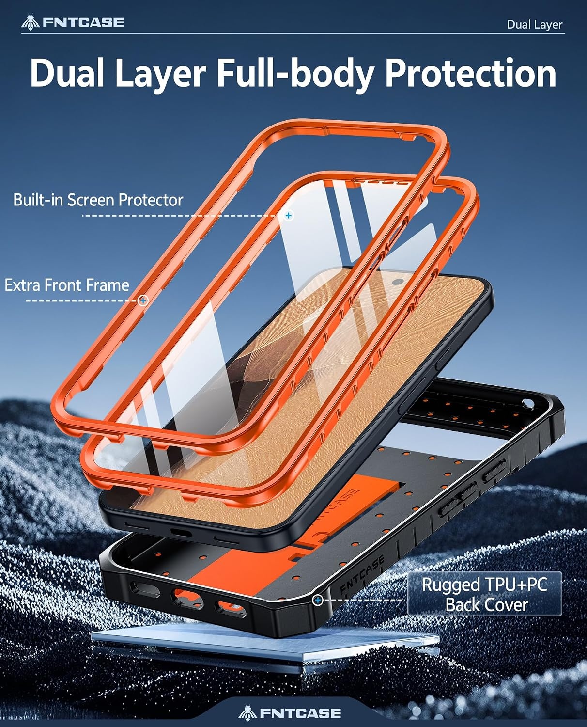 image:imageFNTCASE for Samsung Galaxy Z Flip 8 Case with Builtin Kicktand Black Hinge Protection Screen Protector 20FT Military Grade Drop Proof Heavy Duty Rugged Shockproof Protective Sturdy Phone CoverOrange