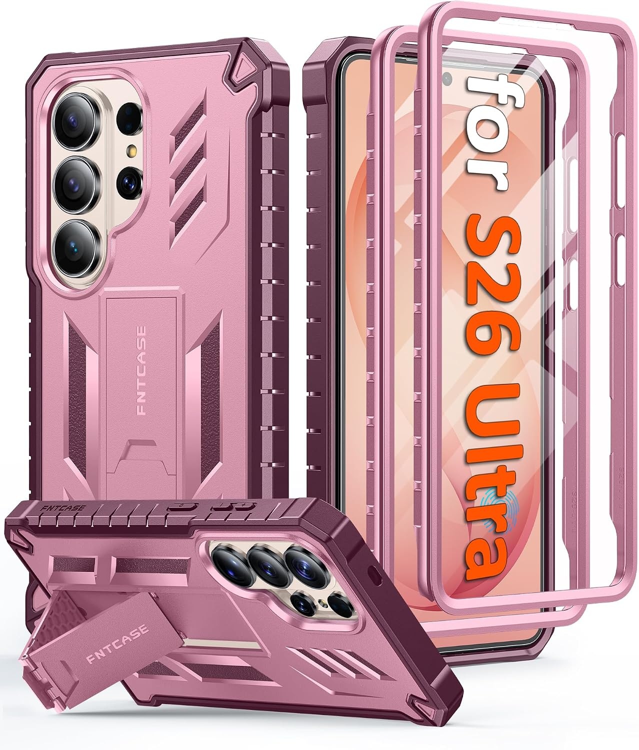 image:imageFNTCASE for Samsung Galaxy Z Flip 8 Case with Builtin Kicktand Black Hinge Protection Screen Protector 20FT Military Grade Drop Proof Heavy Duty Rugged Shockproof Protective Sturdy Phone CoverPink