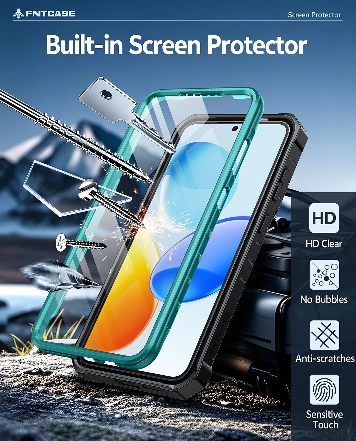 image:imageFNTCASE for Samsung Galaxy Z Flip 8 Case with Builtin Kicktand Black Hinge Protection Screen Protector 20FT Military Grade Drop Proof Heavy Duty Rugged Shockproof Protective Sturdy Phone CoverGreen