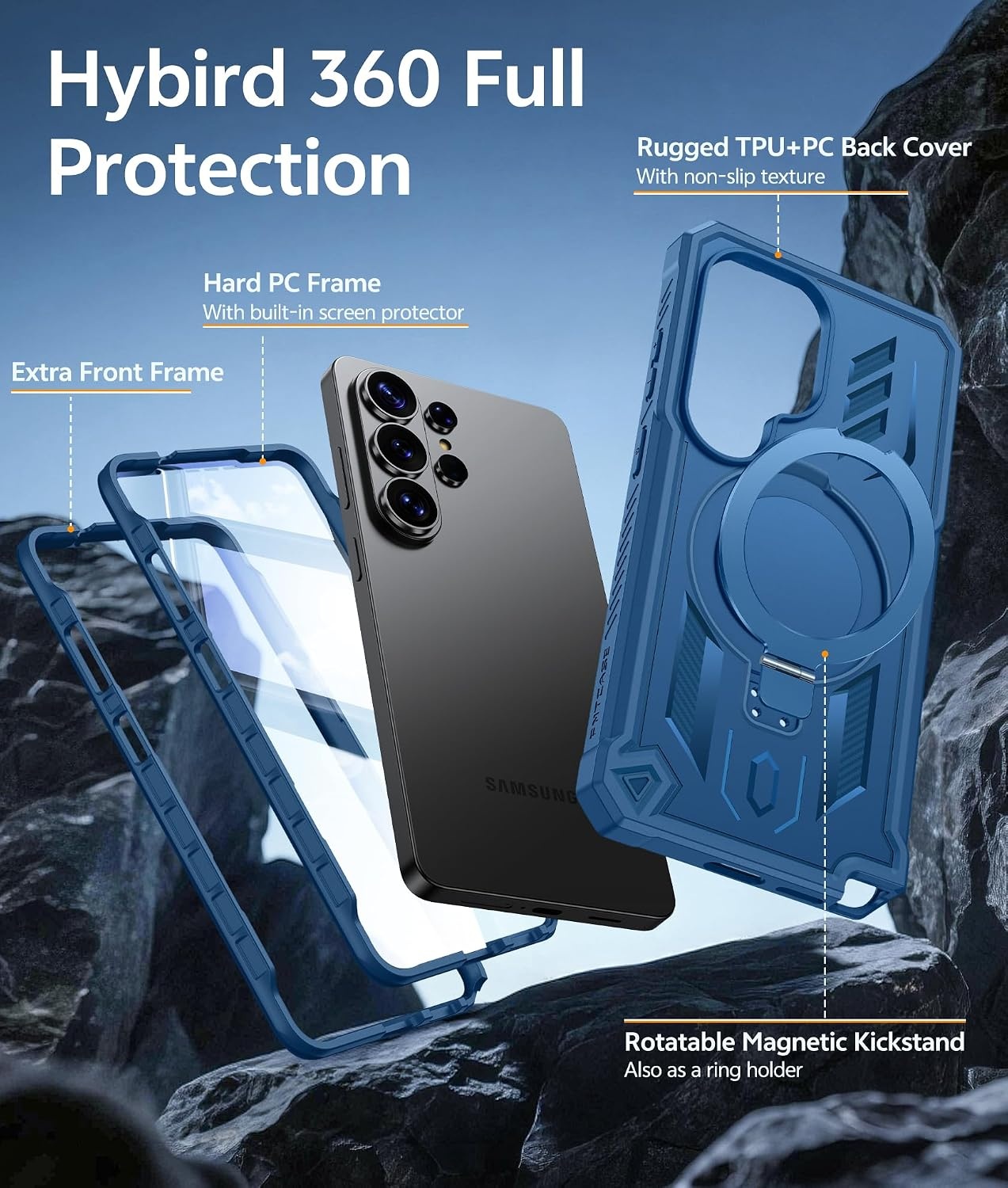 image:imageFNTCASE for Samsung Galaxy Z Flip 8 Case with Builtin Kicktand Black Hinge Protection Screen Protector 20FT Military Grade Drop Proof Heavy Duty Rugged Shockproof Protective Sturdy Phone CoverTBlue
