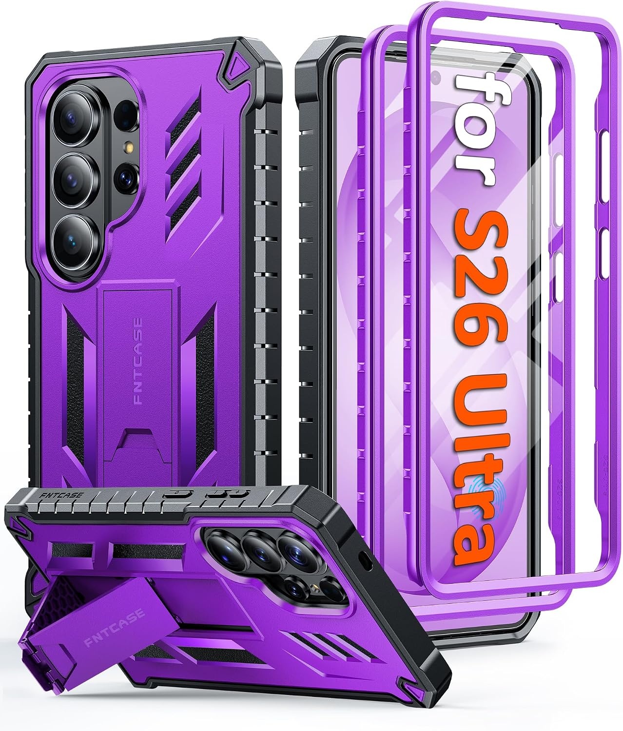 image:imageFNTCASE for Samsung Galaxy Z Flip 8 Case with Builtin Kicktand Black Hinge Protection Screen Protector 20FT Military Grade Drop Proof Heavy Duty Rugged Shockproof Protective Sturdy Phone CoverPurple