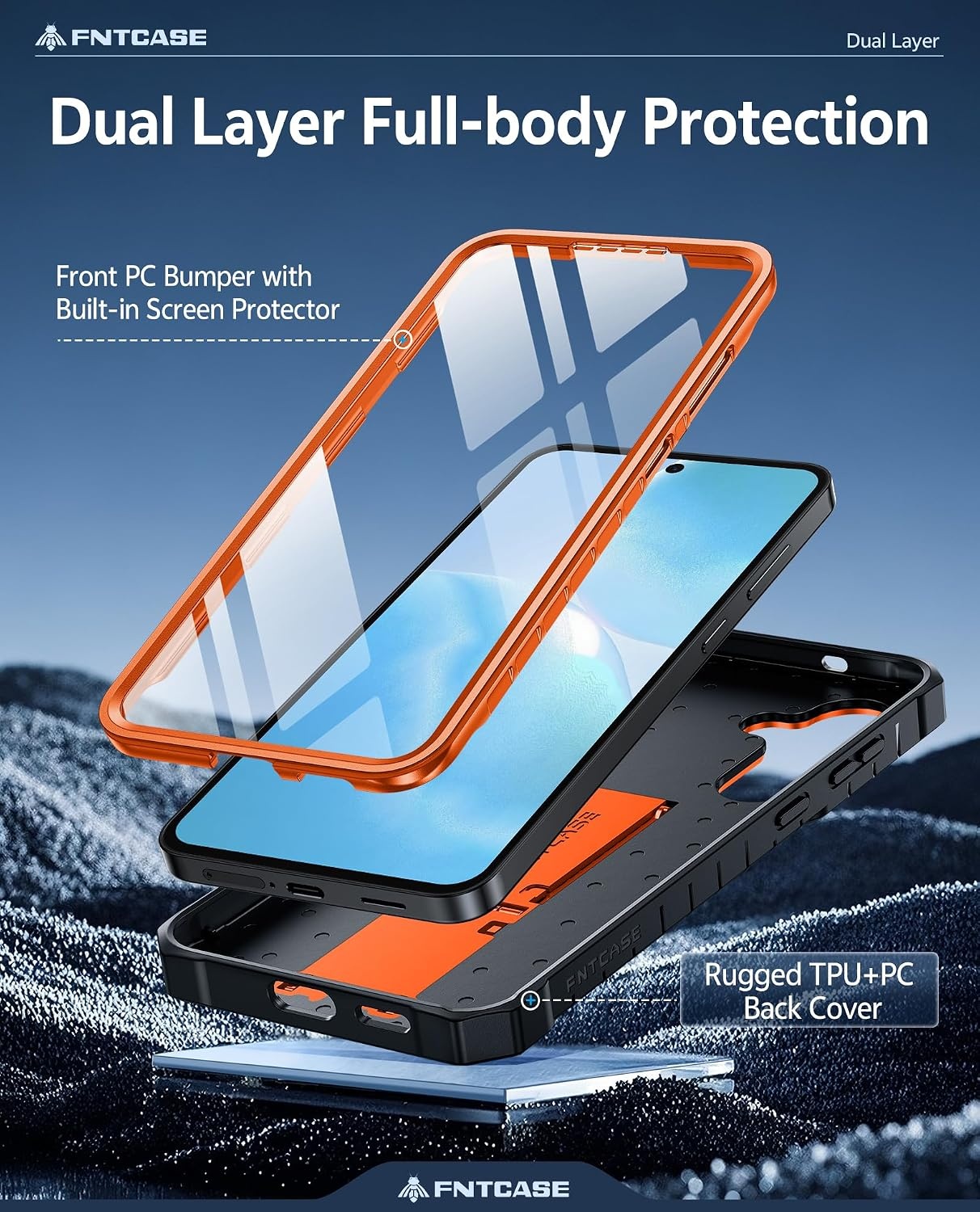 image:imageFNTCASE for Samsung Galaxy Z Flip 8 Case with Builtin Kicktand Black Hinge Protection Screen Protector 20FT Military Grade Drop Proof Heavy Duty Rugged Shockproof Protective Sturdy Phone CoverOrange