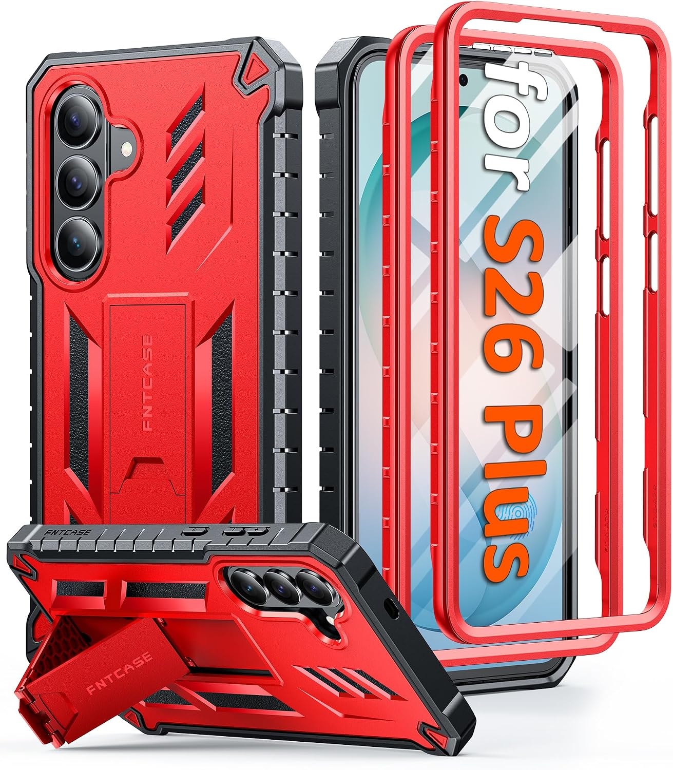 image:imageFNTCASE for Samsung Galaxy Z Flip 8 Case with Builtin Kicktand Black Hinge Protection Screen Protector 20FT Military Grade Drop Proof Heavy Duty Rugged Shockproof Protective Sturdy Phone CoverRed